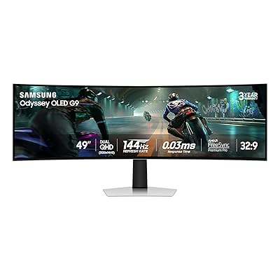 Samsung 49" Odyssey OLED G9 (G91SD) Dual QHD QD-OLED G-Sync Compatible Curved Gaming Monitor, 144Hz, 0.03ms, AMD FreeSync Premium Pro, Ergonomic Stand, 3 Year Warranty, LS49DG910SNXZA, 2024