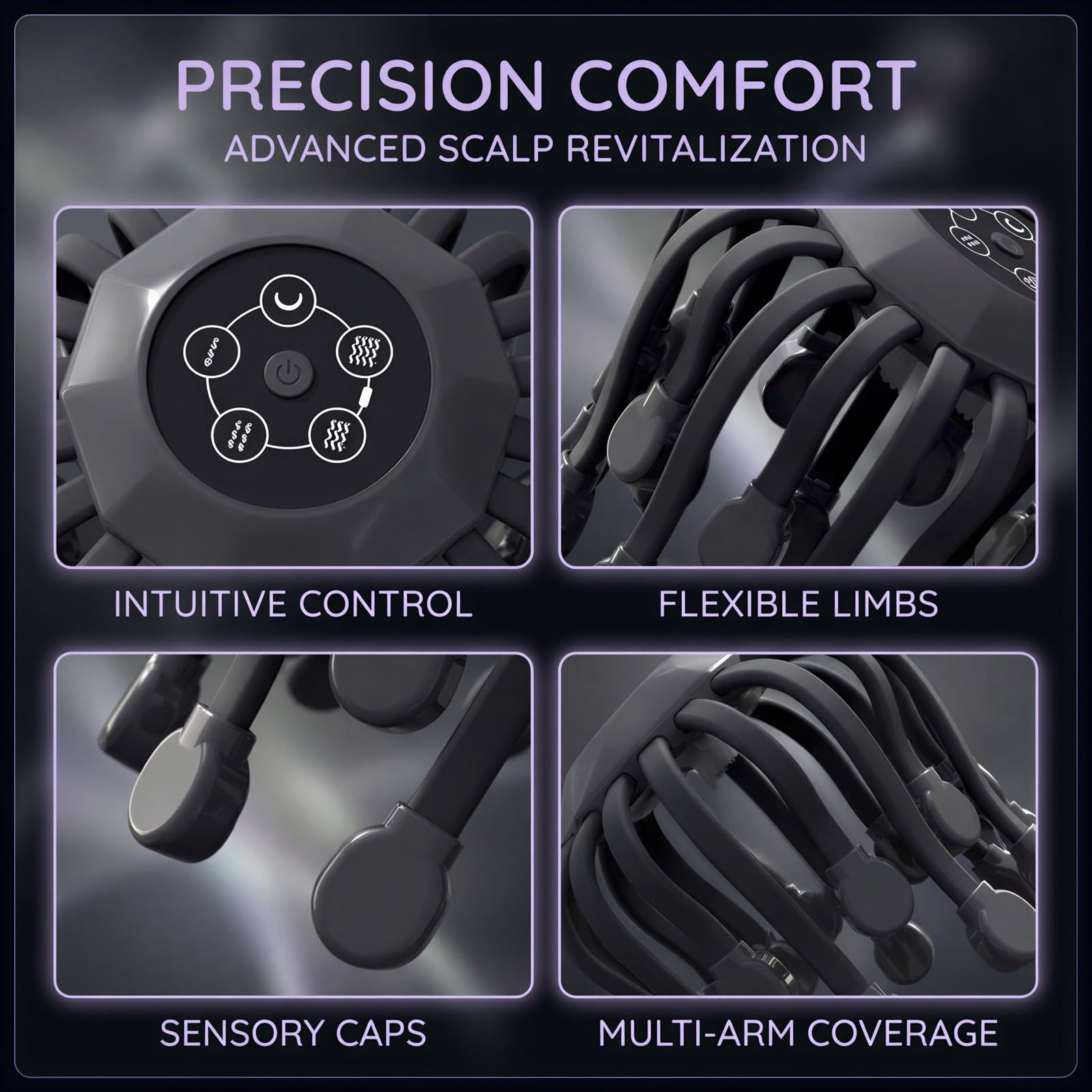 Elektrisches Kopfmassagegerät, 20-Krallen Oktopus-Kopfmassage mit 5 Vibrationsmodi für Entspannung, 360° Berührungssimulation für Kopfhaut und Wohlgefühl, zur Belebung, elegantes Schwarz