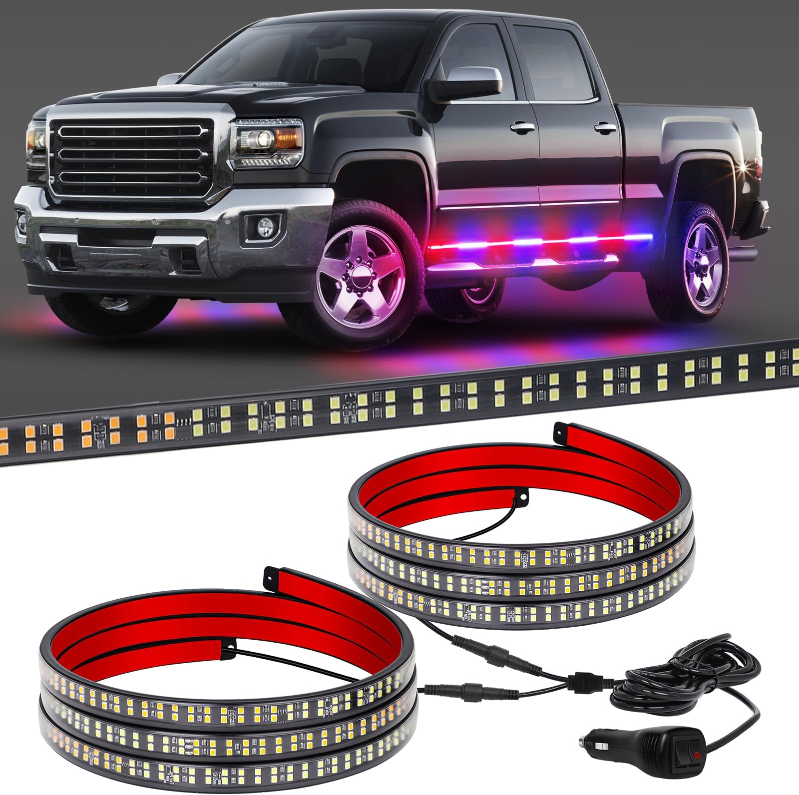 XRIDONSEN 2 Pack 70-Inch Red Blue 864 LED Running Board Strobe Lights Strip