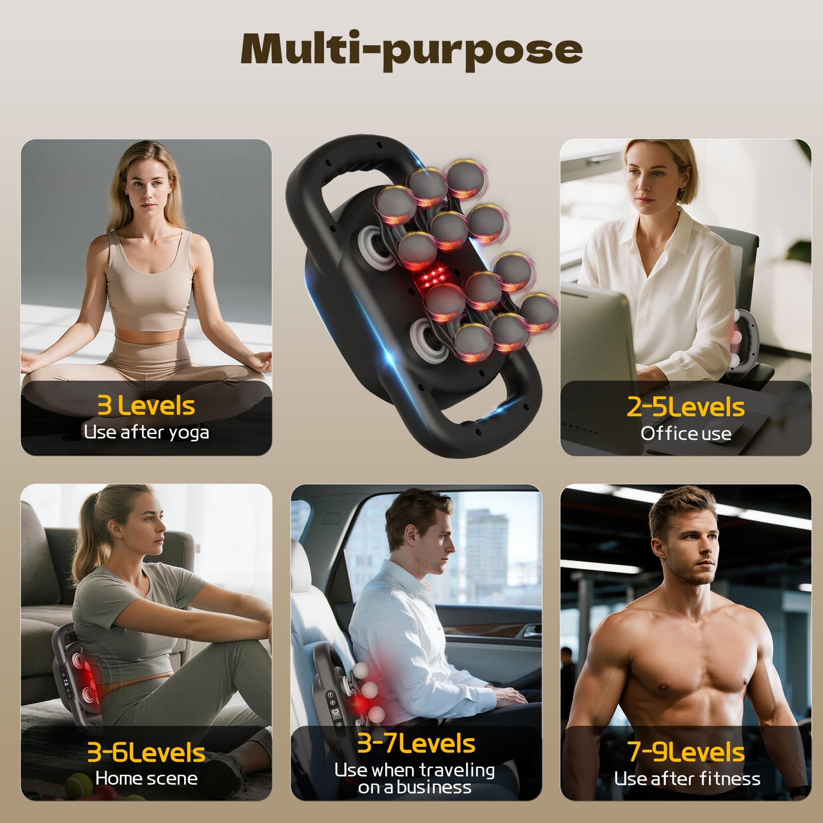 Massagepistole mit 12 Kopfen, Tiefengewebe mit 9 Stufen und 9 Modi, schnurloses elektrisches Percussion-Massagegerät für Rücken, Nacken, Schulter, Hand, Beine, Fuß, Ganzkörpermuskulatur