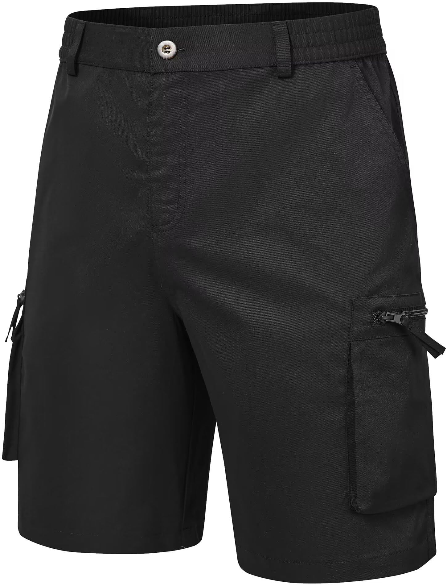 QPNGRP Men's 9" Inseam Stretch Waist Zipper Cargo Shorts with 6 Pockets