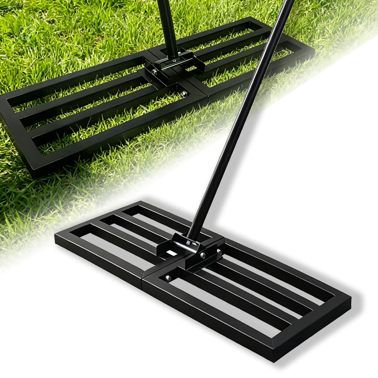 BIATOE Stainless Steel Lawn Levelling Rake - 43x 25cm/ 76 x 25cm Grass Lawn Lute, Heavy-Duty Lawn Leveler , 180cm Ergonomic Handle for Yard Garden Golf Field Ease Level Soil Sand Grass (76x25cm)