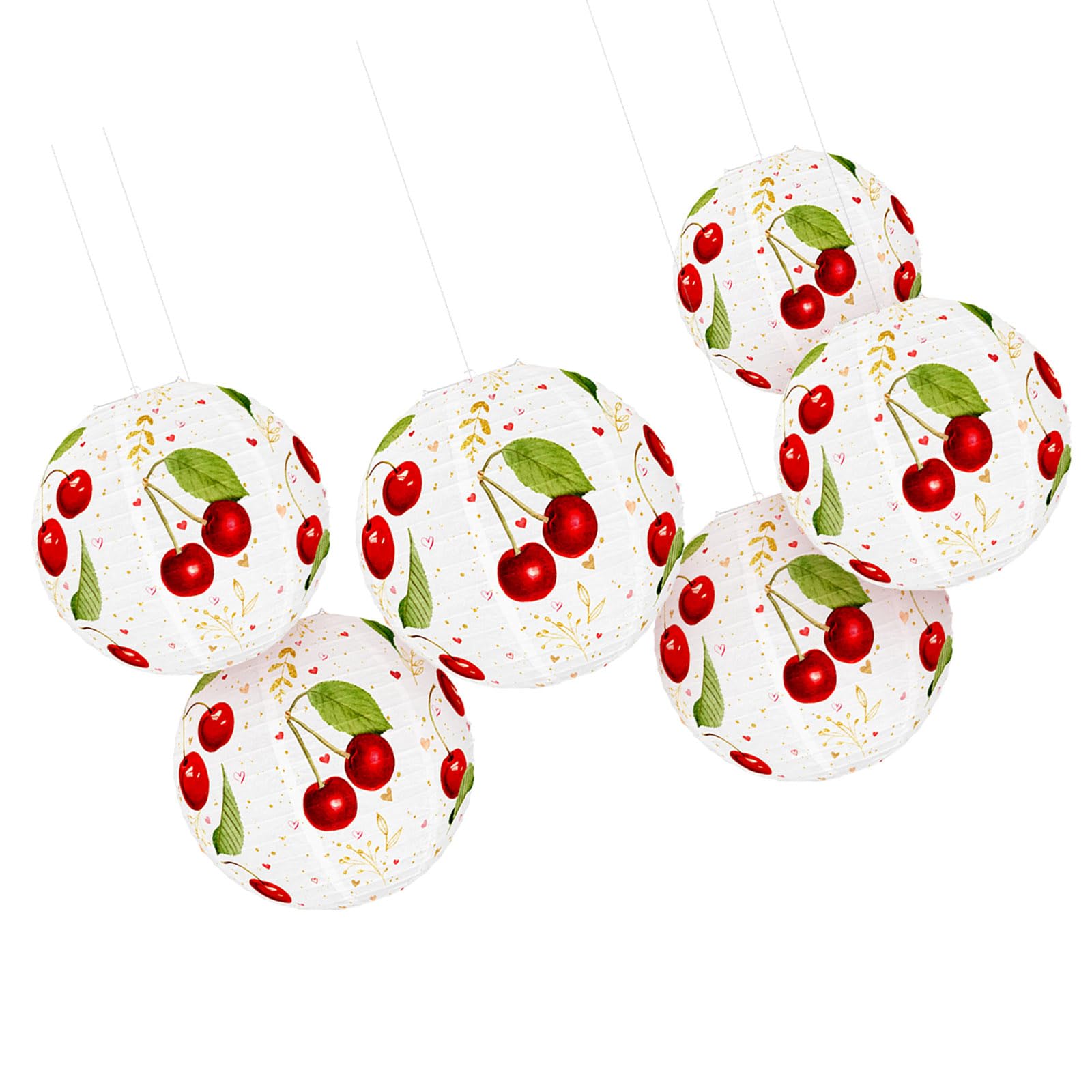 Kaeltsyn Of 6 Decorative Cherries Designs Hanging Lamp Recyclable Paper Materials Ornament Ideal for Themed Parties Delicate Paper Cherries Lamp