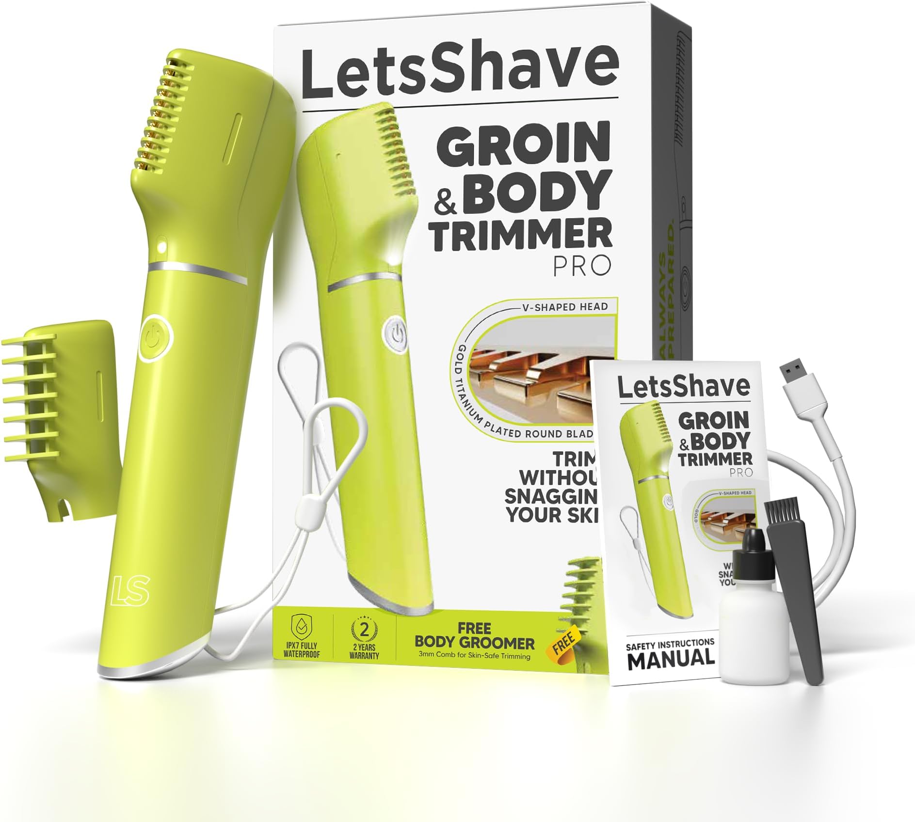 LetsShave Trimmer for Men Private Parts, Skin Safe 'R' Blades, 90Min Runtime & Water Proof, Pubic Hair Remover for Man, Body Groomer, Groin-Trimmer