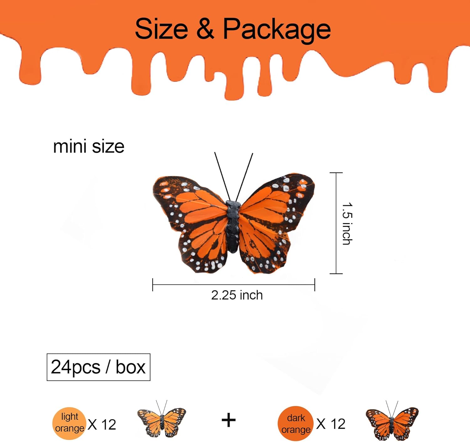 24pcs Monarch Butterflies Monarch Butterfly Decorations Kit with Clip for Dia de Los Muertos Decorations Halloween Decorative Butterflies Handmade Feather Butterfly - 2.25 inch KP06C