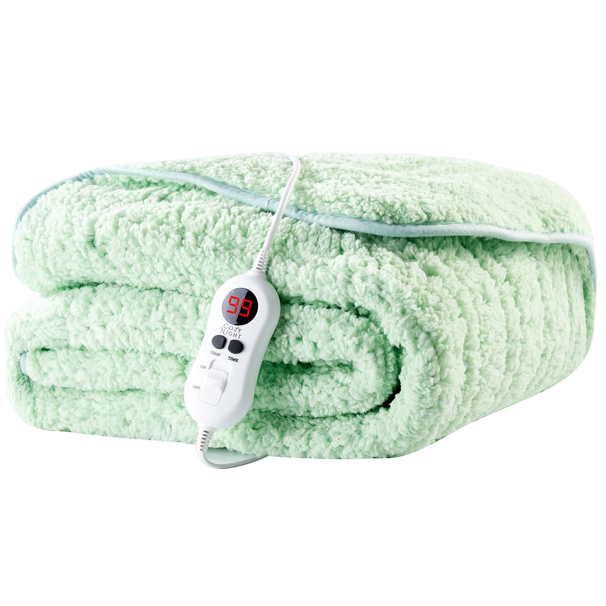Cozy Night Electric Heated Throw Blanket - 9 Heat Settings & 9 Timer Settings - Machine Washable - Luxurious Sherpa Fleece - 160 x 120 cm (Pastel Green)
