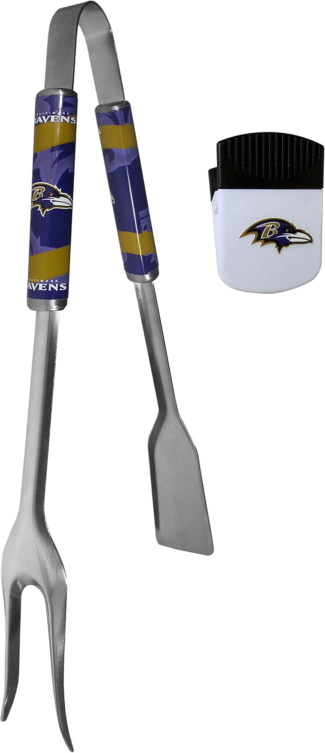 Siskiyou Sports NFL Baltimore Ravens Unisex 3 in 1 BBQ Tool and Chip Clip, Team Colors, One Size
