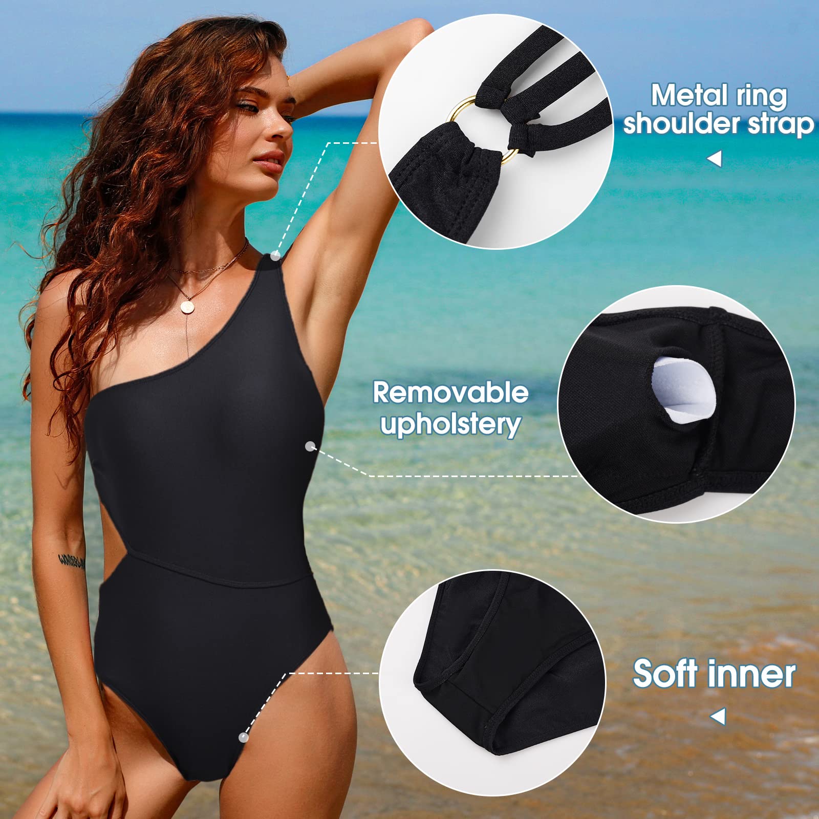 Yuson Girl Costume da Bagno Intero Donna Sexy Monospalla Costumi da Mare Curvy Push Up Costume Interi Contenitivo Cut-out Costumi Piscina Spiaggia Beachwear