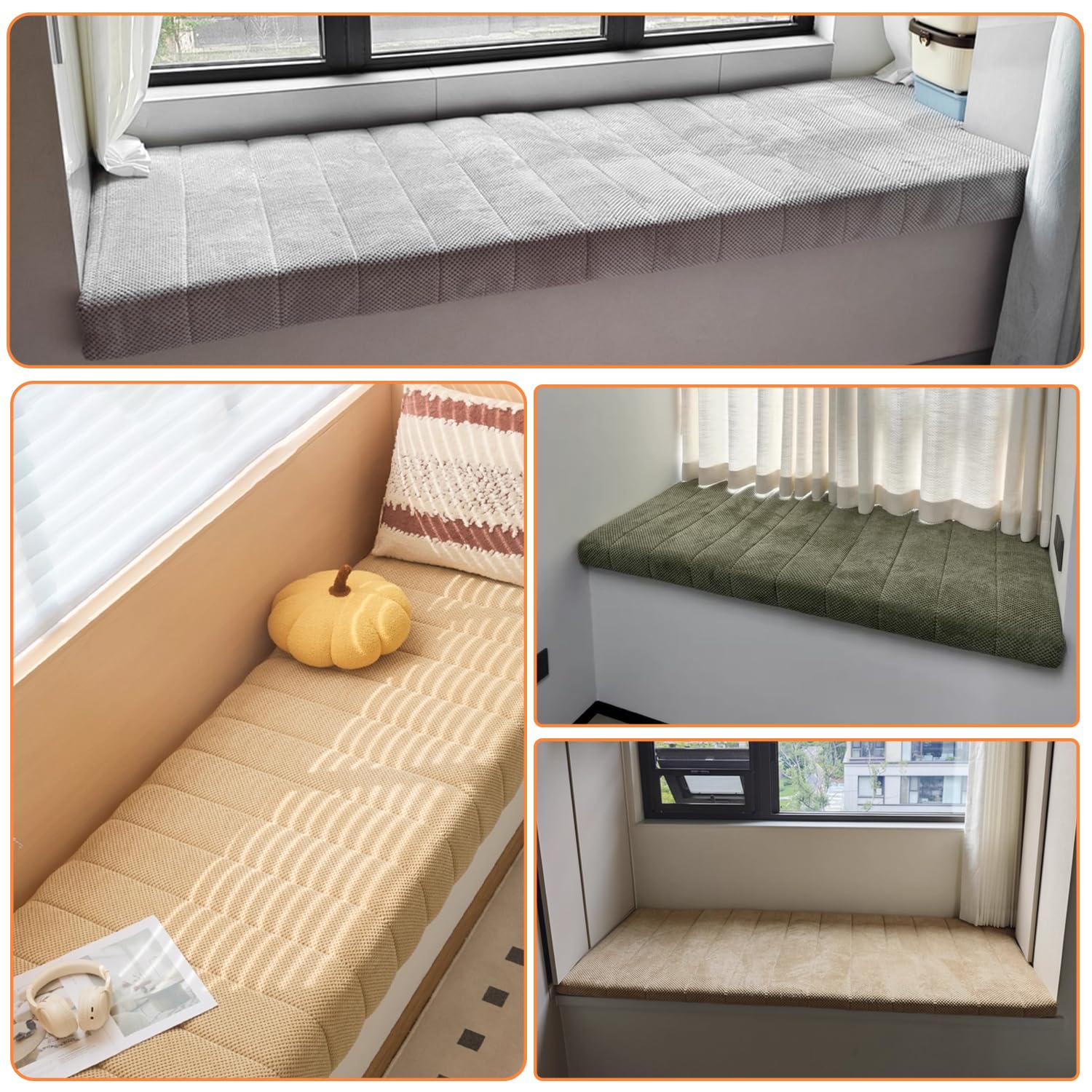 Asiento de banco para ventana de 5 cm de grosor, antideslizante, protector de alféizar de ventana gris oscuro, 80 x 30 cm, almohadilla suave para decoración del hogar