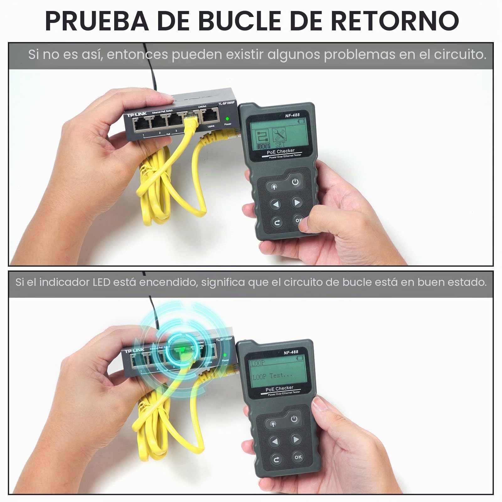 Noyafa NF-488 Probador de cable PoE,para verific el estado de la red Cat5/6