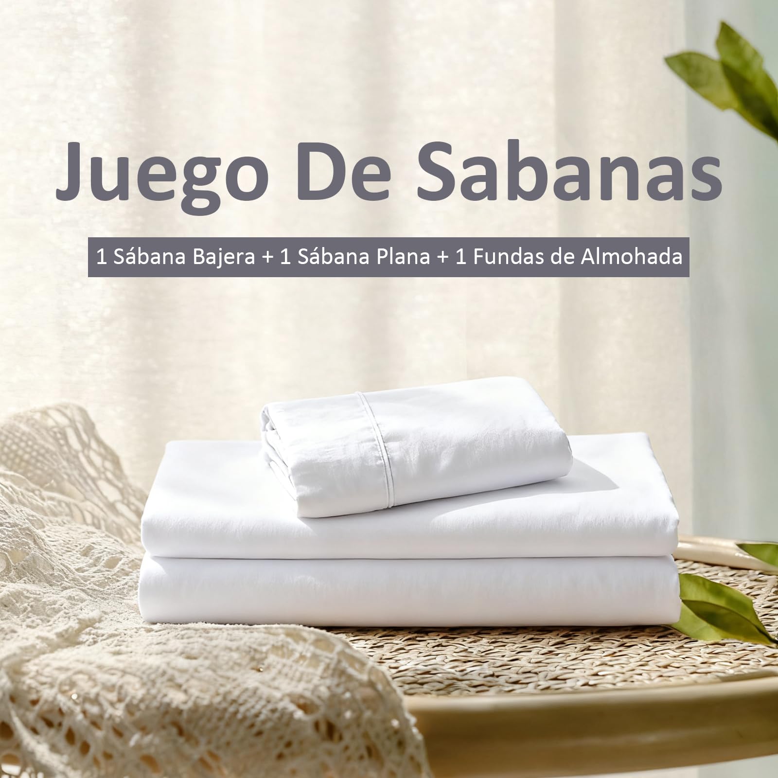 Col & Cor Juego de Sábanas 100% Algodón 144 Hilos, Liso, Bajera Ajustable (30 cm), Encimera + Funda de Almohada, 3 Piezas, Ropa de Cama | Cama 150 x 190/200 | Blanco