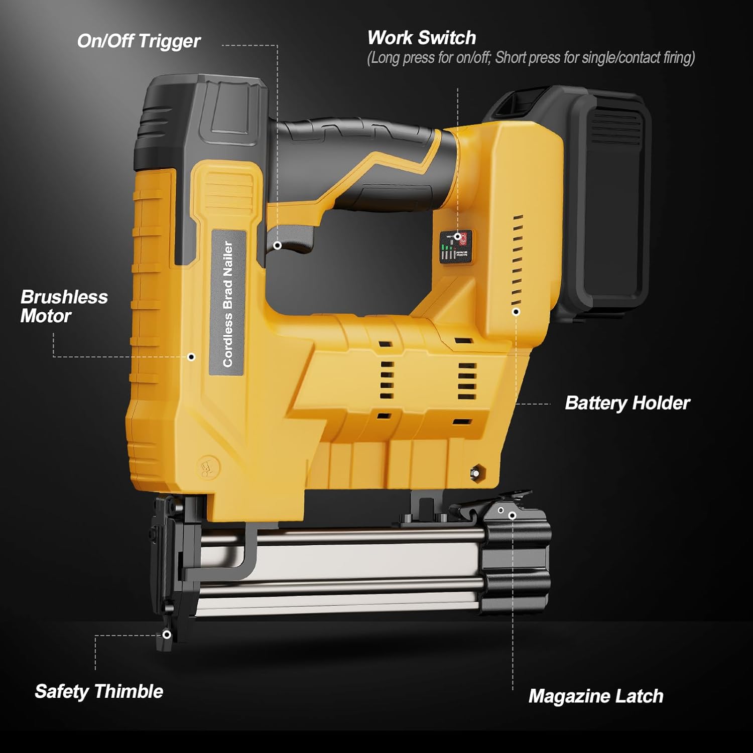 Cordless Nail Gun Compatible with Dewalt 20V Battery, 18 Gauge 2-in-1 Electric Brad Nailer/Staple Gun, Battery Powered Nail Guns with 800 Nails & 800 Staples for Wood Carpentry, Tool Only