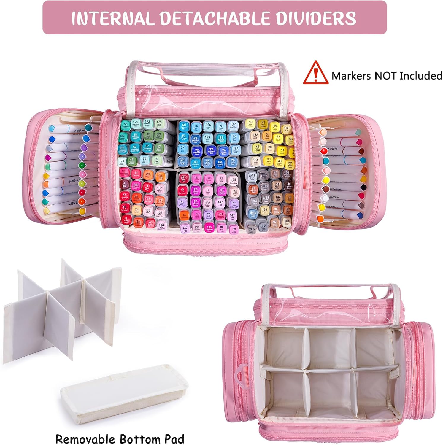 Marker Organizer Case Bag for 200-300 Markers – Large Art Supply Storage Bag with Detachable Dividers, Travel Marker Holder for Alcohol Markers, Brush Pens, Colored Pencils & Craft Supplies