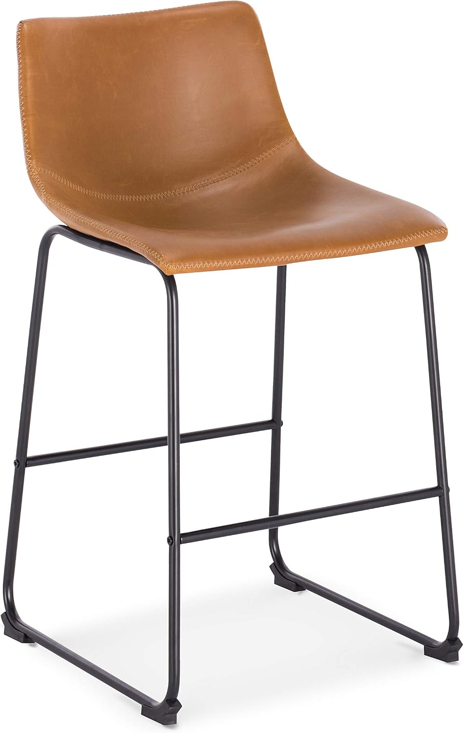 POLY & BARK Brinley Counter Stool Set of 3, Modern Armless Counter-Height Stools with Gently Curved Backrest and Wood Legs, Tan Faux Leather, for Kitchen Island or Breakfast Bar, 24" seat height