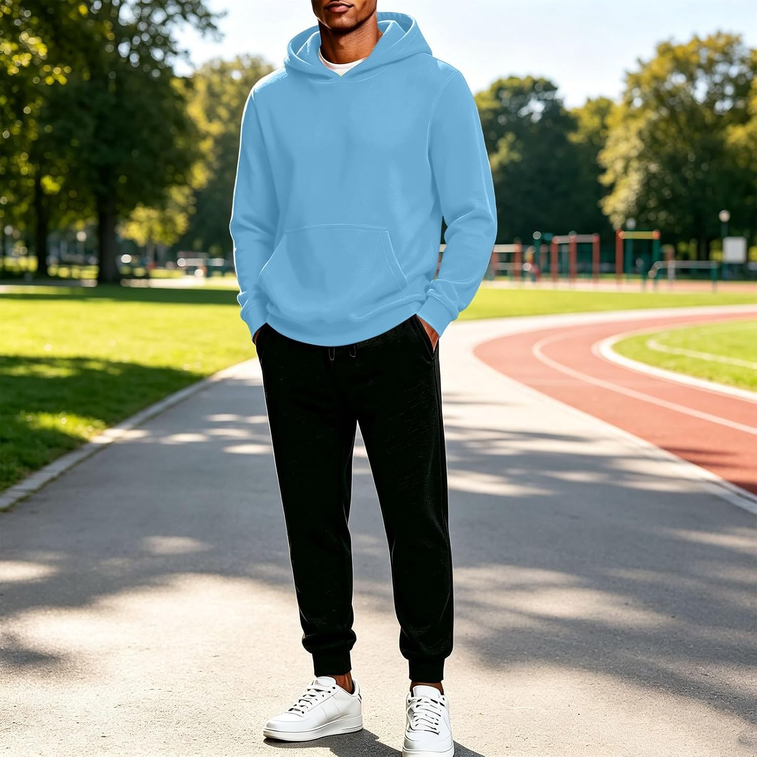 Men's Classic Solid Hoodie Jogger Set Pullover Athletic Sweatsuit
