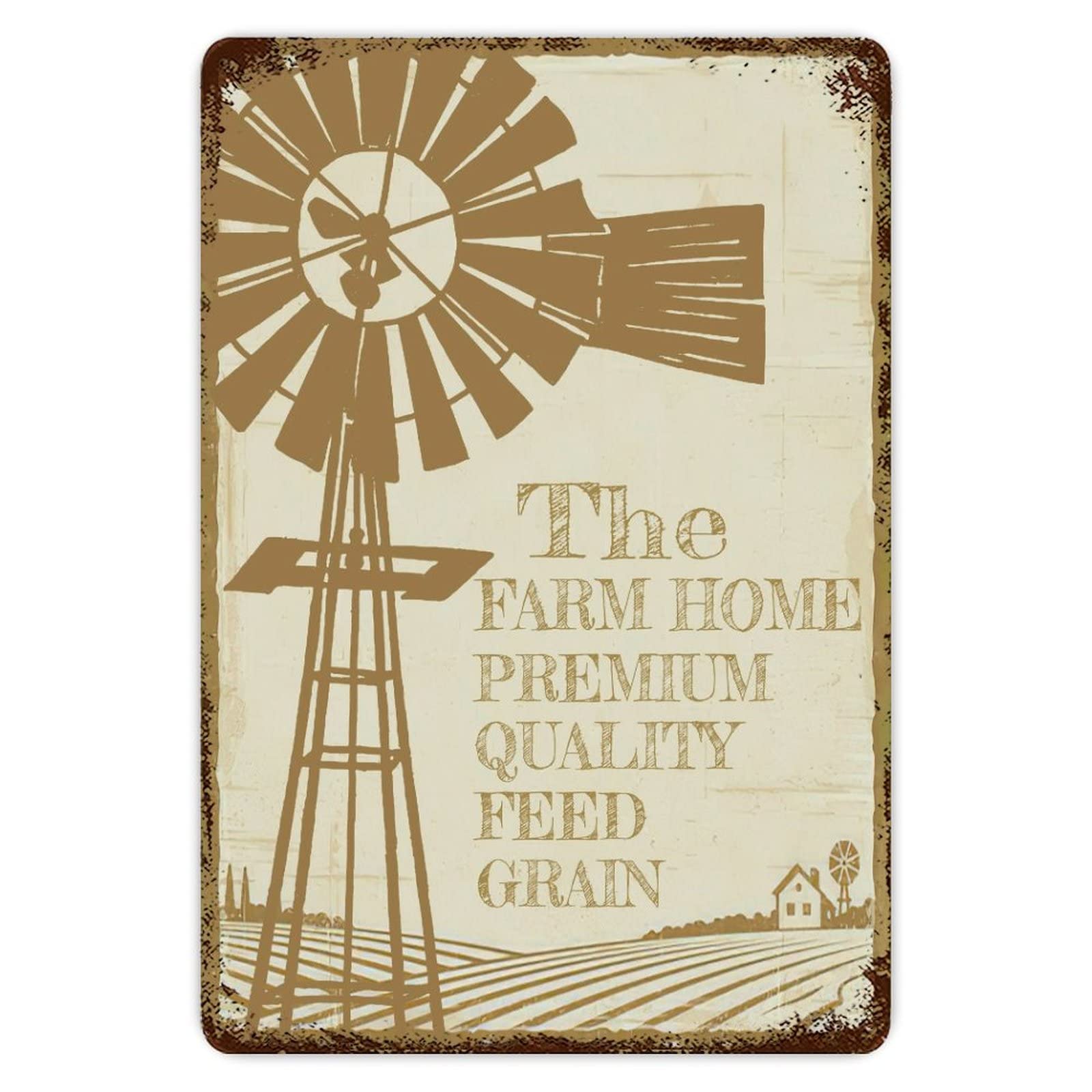 ENEDNATE Farm Home Sawyer Mill Charcoal Windmill Vintage Metal Tin Sign 8x12 inch Aluminum Sign for Kitchen Bars Restaurants Cafes Pubs Wall Decor