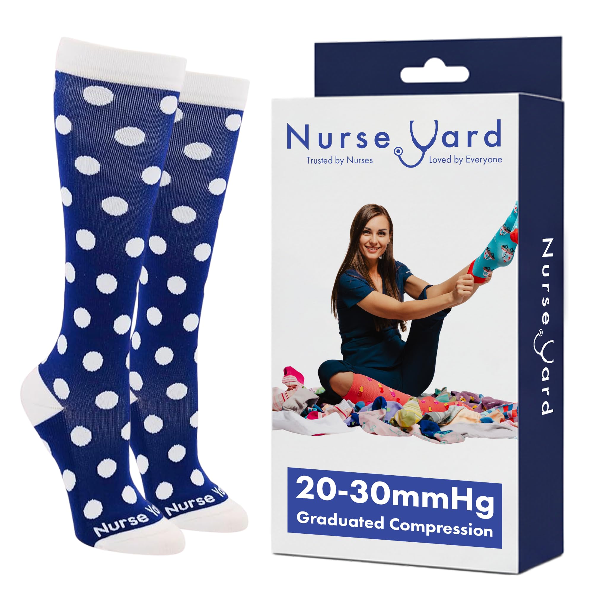 Nurse Yard Compression Socks for Nurses - Women &amp; Men - 20-30mmHg Graduated Compression, For Medical Staff, Athletes - 1 Pair