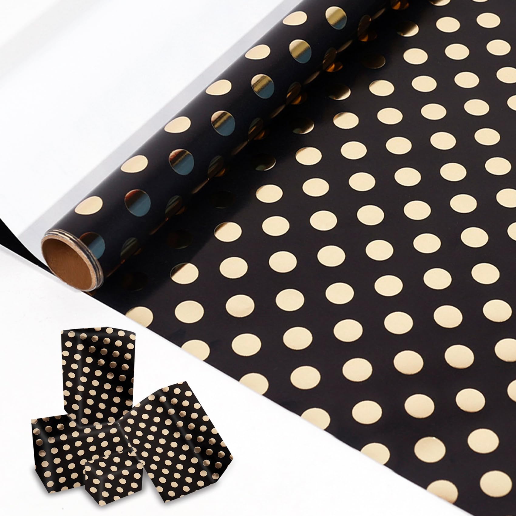 Black and Gold Wrapping Paper Roll 43cm× 3m, Luxury Birthday Wrapping Paper for Men, Birthday & Gift Wrap(Dot) — image 1