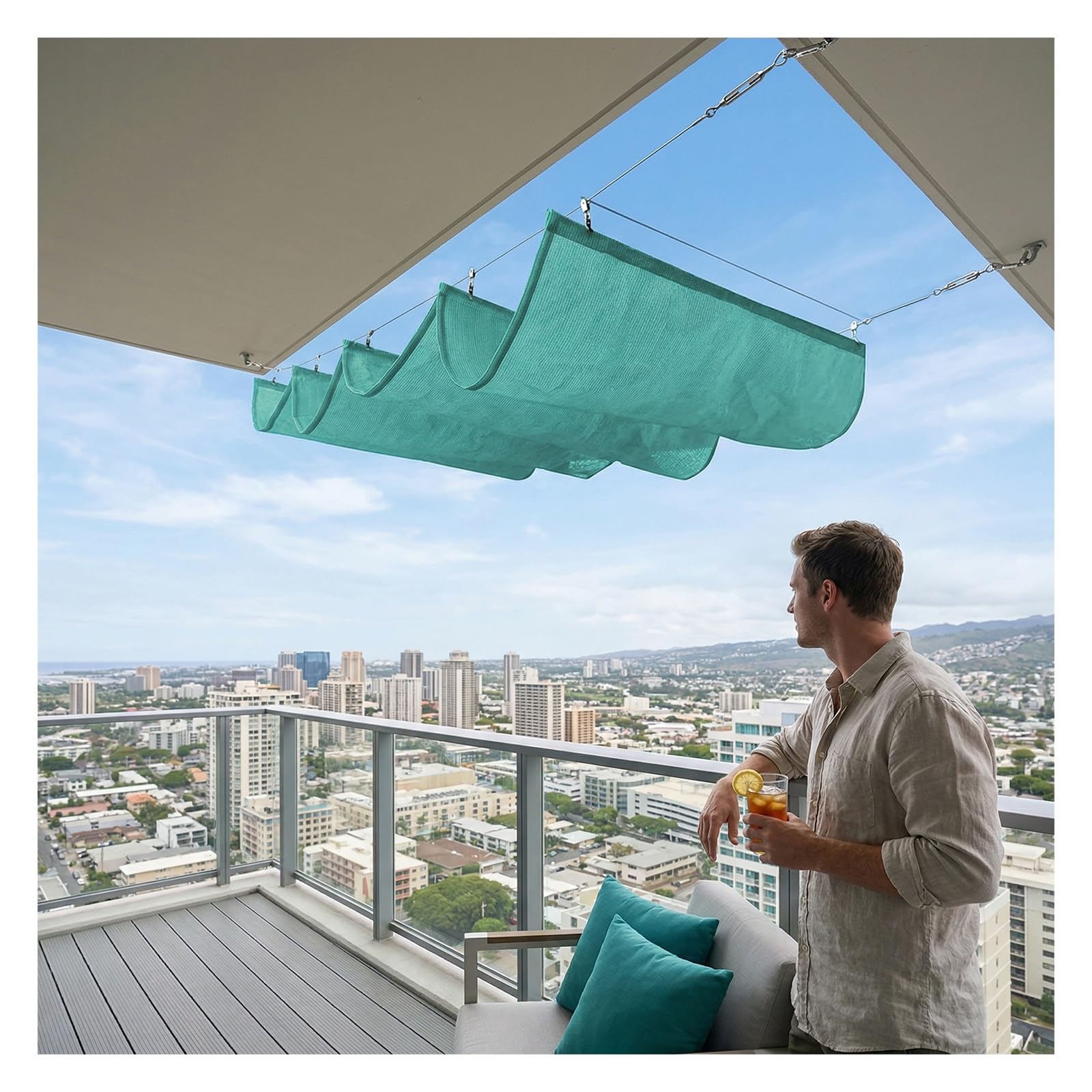 Voile d'ombrage rétractable et imperméable avec haute protection anti-UV pour extérieur