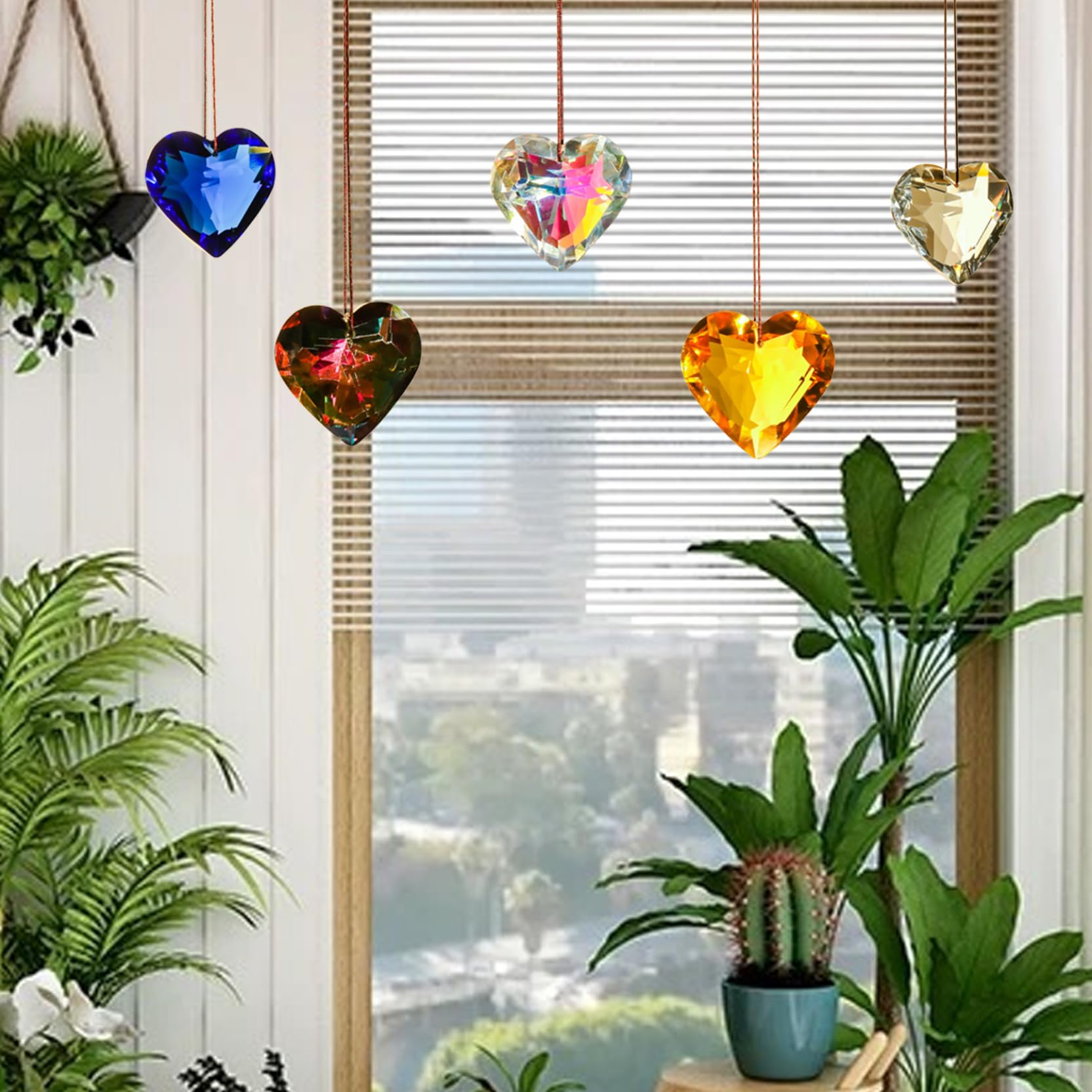 6 Herz-Kristall-Sonnenfänger – Bunt, Mit Aufhängung, Für Fenster, Garten & Weihnachtsbaum