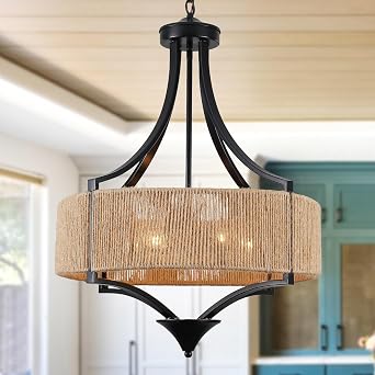 Rattan Farmhouse Chandeliers for Dining Room