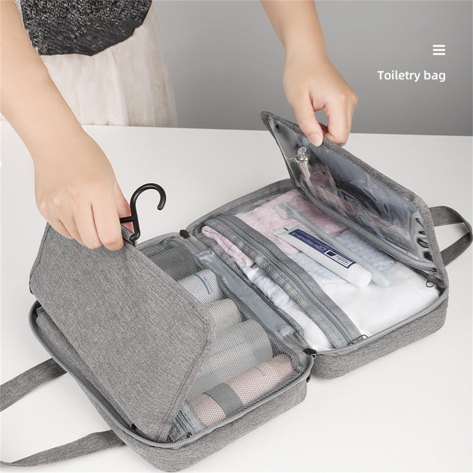Borsa da Toilette da Appendere Borsa da viaggio impermeabile pieghevole con separazione for prodotti asciutti e bagnati, for cosmetici da uomo(Gray)