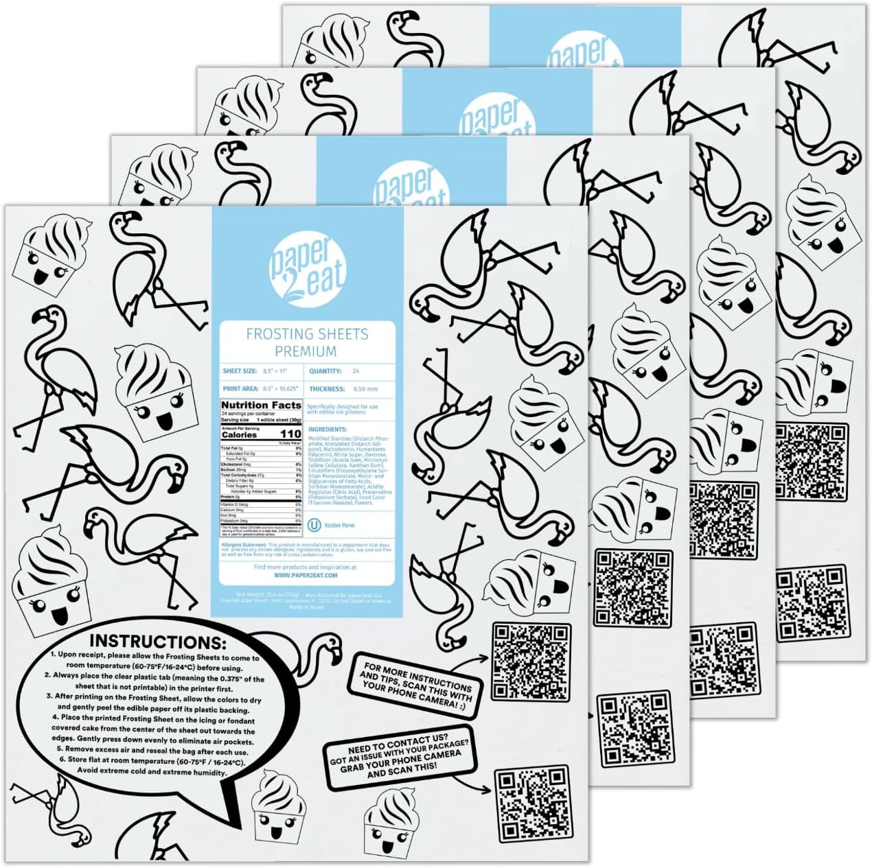 paper2eat Frosting Sheets Premium 8.5” x 11” - 96 count - White Edible Icing Sheets - Kosher Certified