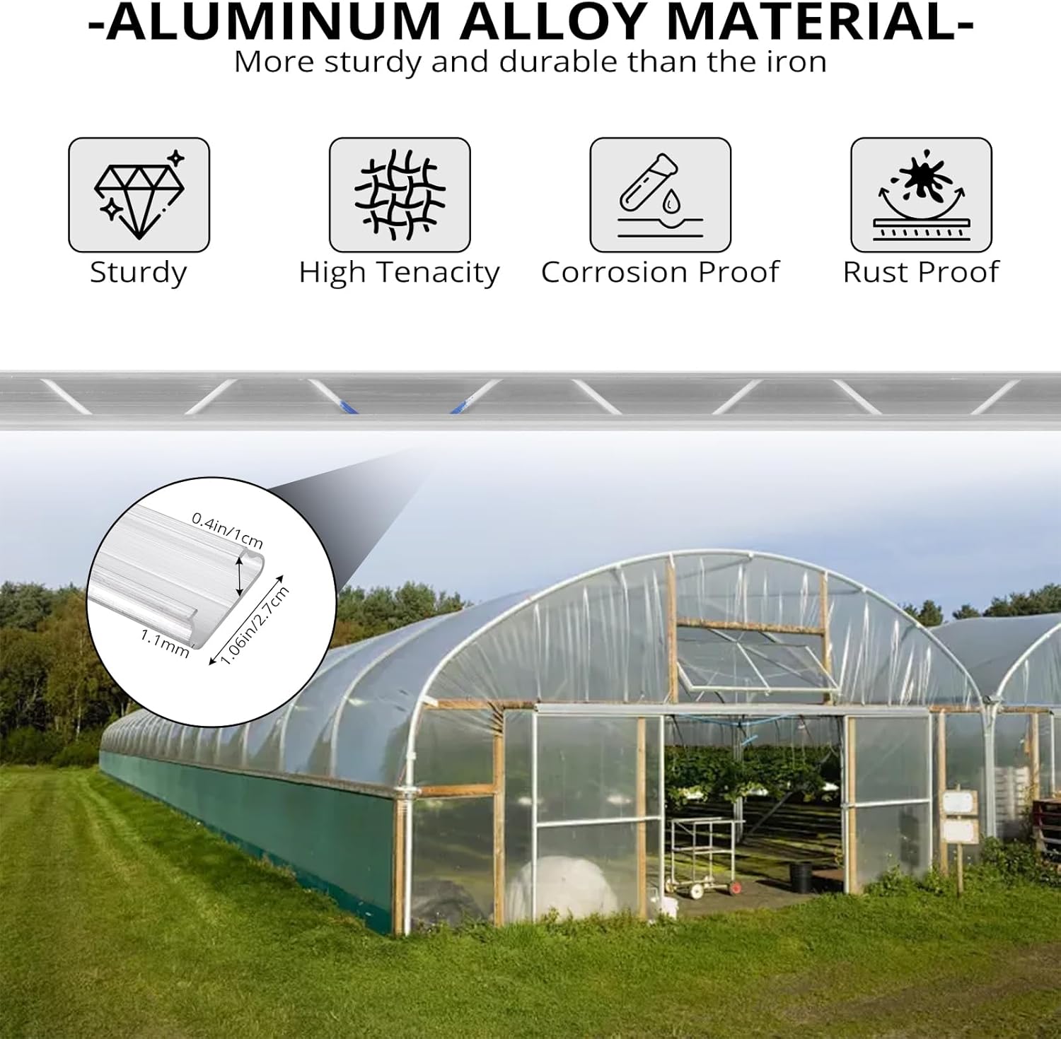 Greenhouse Lock Channel & Spring Wire Kit, 40 Pack 6.56 ft Aluminum Alloy Wiggle Wire Channel with PVC-Coated Springs, Rust-Proof Fastening System for Poly Film, Plastic Covering & Shade Cloth