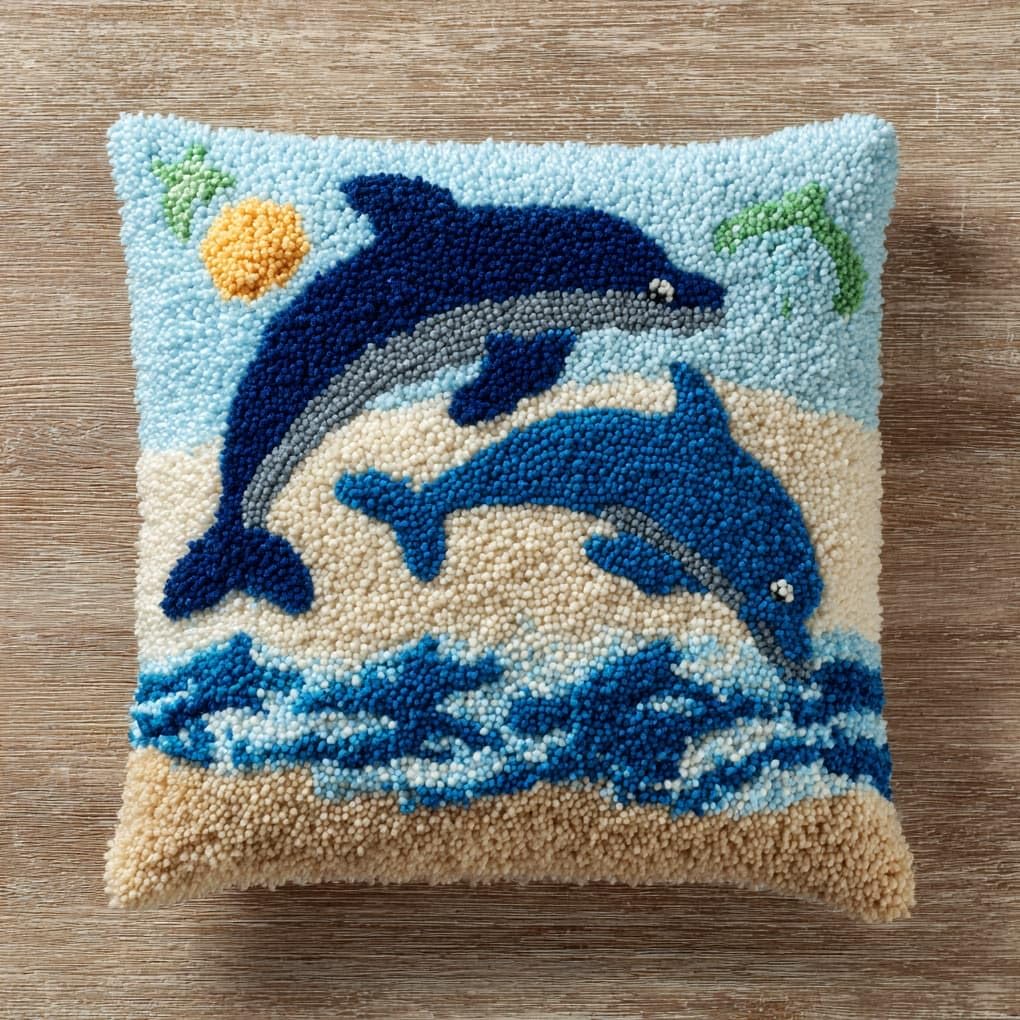 WallustrioaW Latch Hook Kits Pillow for Adults,Animal Dolphin