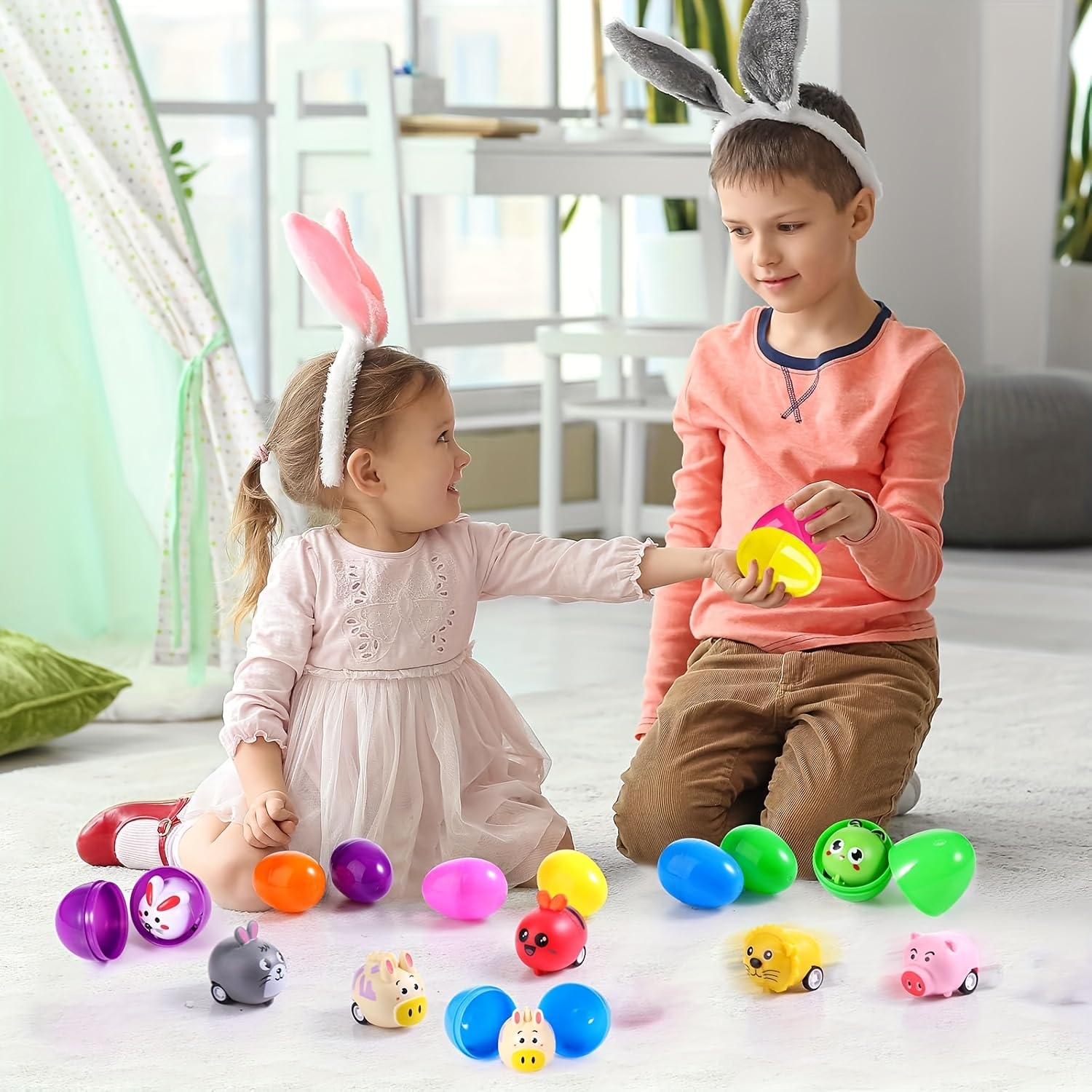 Amyang Easter Eggs Prefilled with Pull Back Cars, 12 Pack, Mini Vehicles Car Toys, Easter Party Favours, Basket Stuffers - Image 4
