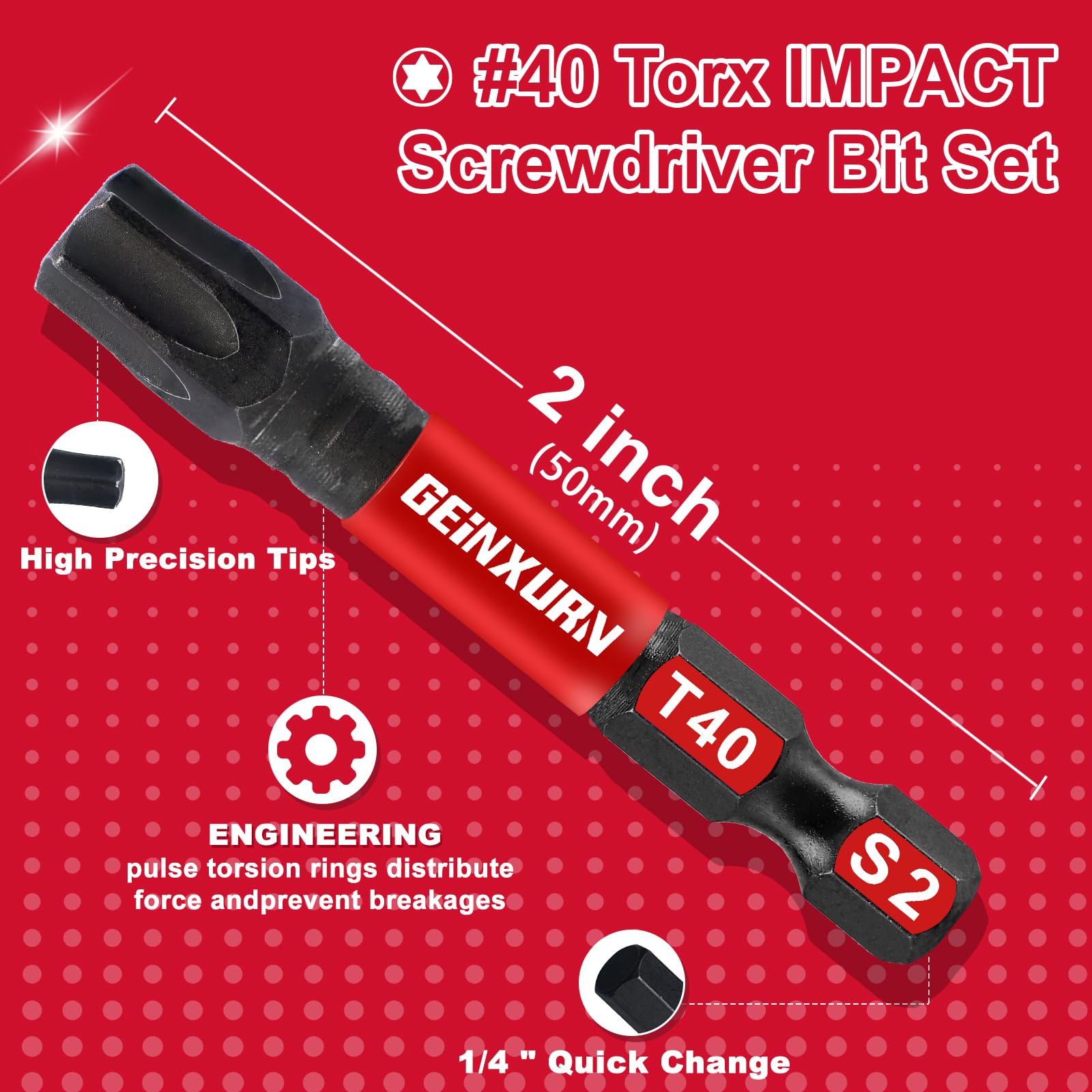 Geinxurn 30-teiliges T40 Schraubendreher-Bit-Set – Schlagfest, Magnetisch, Mit Bithalter & Box