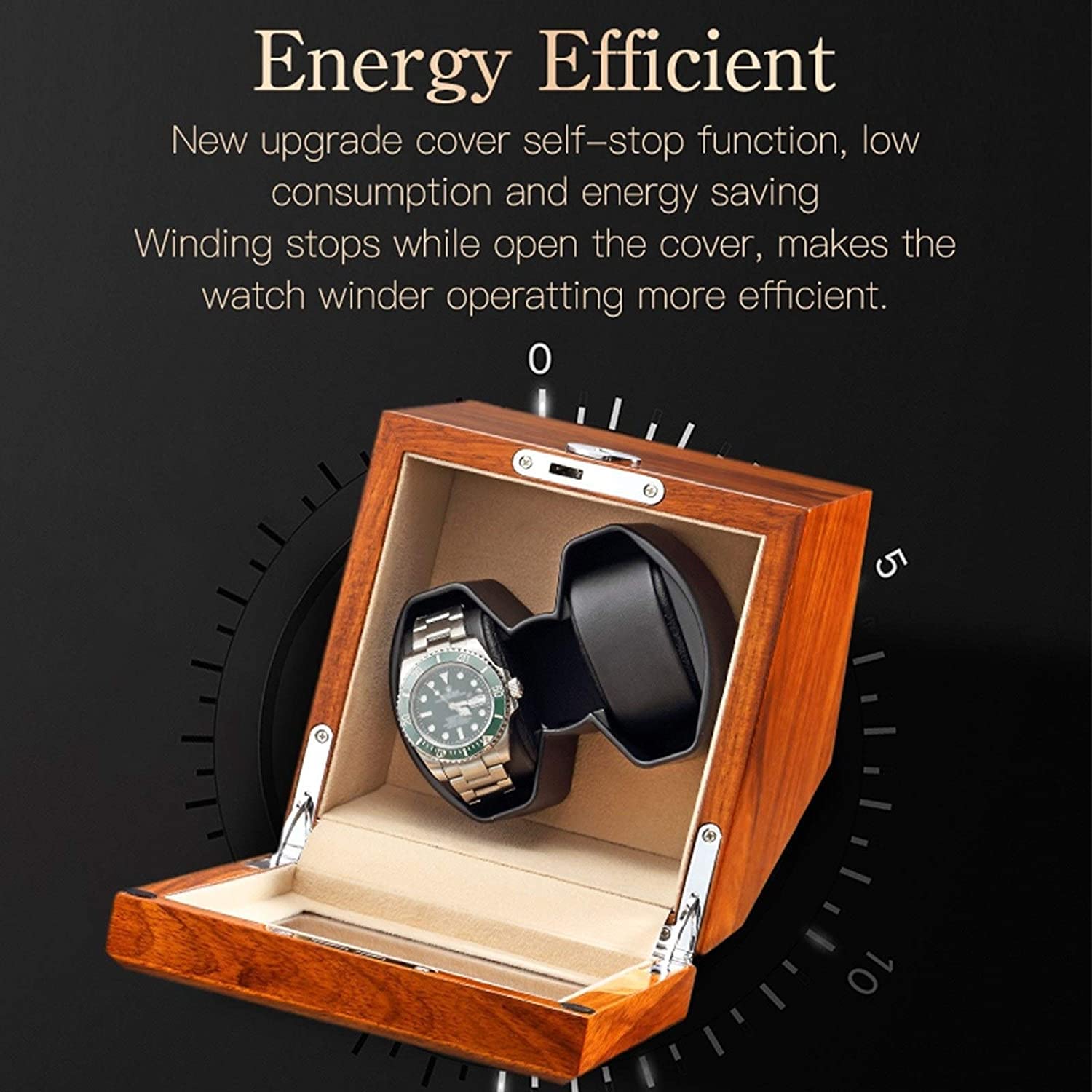 Caricatore per 2 Orologi Automatici con Motore Silenzioso e Luminoso, Scatola Porta Orologi in Legno massello, Adattatore CA, Batteria, Alimentazione USB （Black）