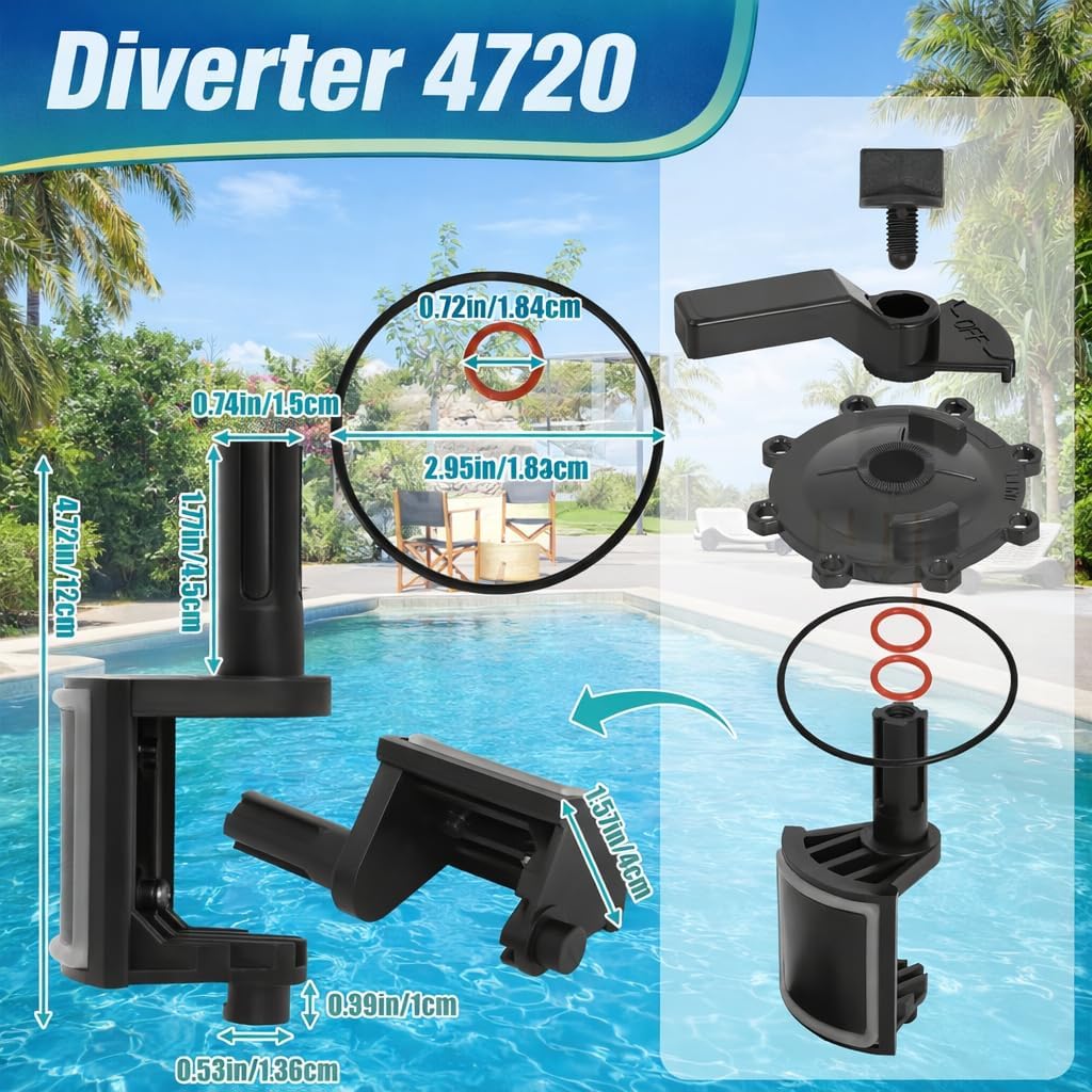 Gekufa 2-Port/3-Port Pool Valve Rebuild Kit – Compatible with Jandy 2-Way/3-Way 4715, 4716, 4717 & Gray Valves (2-Inch) – Includes Diverter 4720, Cover 4606, Handle 7433 – Durable Sai Steel Plastic