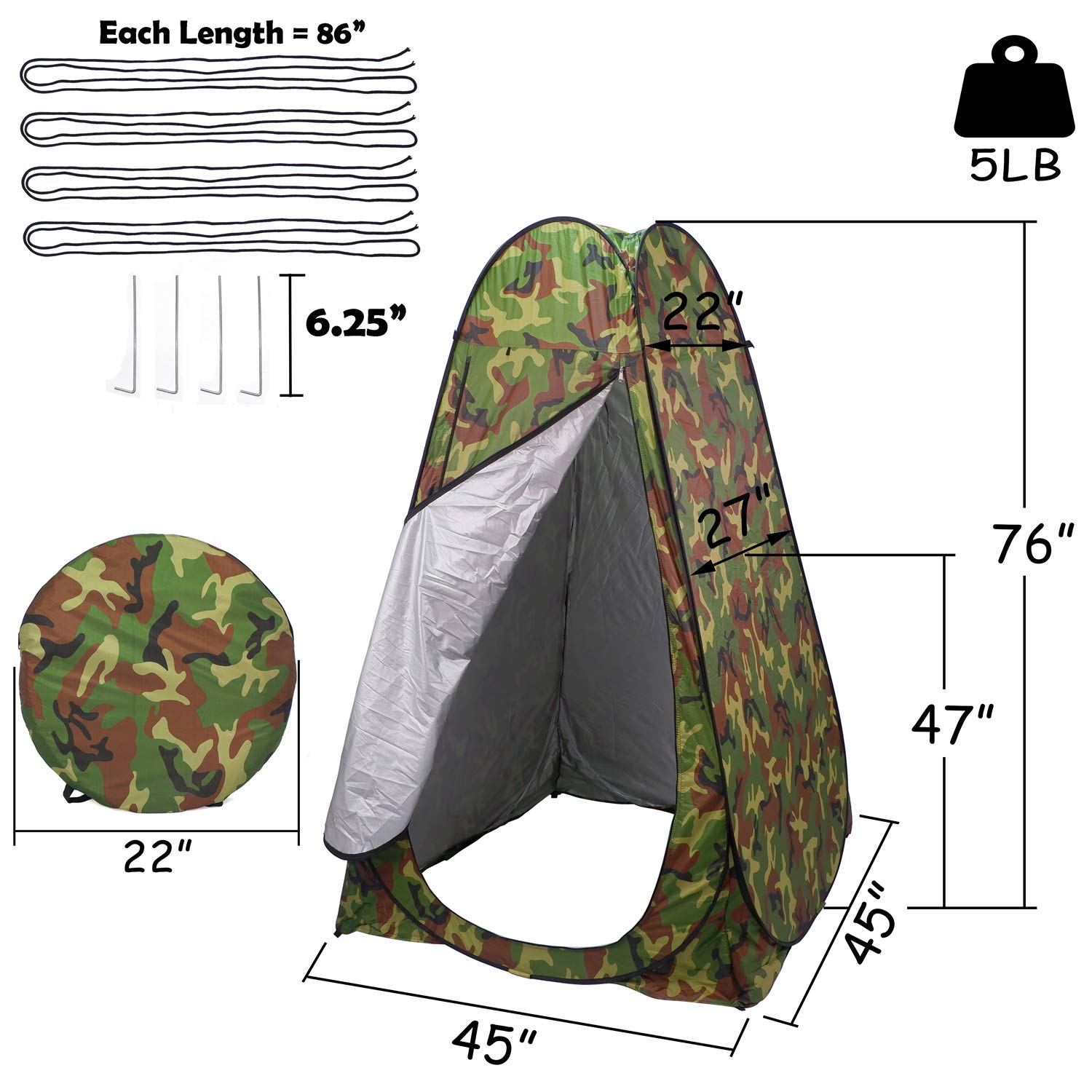 HongK- Privacy Tent- Pop Up Instant Tent Rain Shelter Tent Shower Toilet Bathroom Portable Changing Room For Beach Hiking Camping Outdoor Use In Camo (3 Colors Available) [P/N: ET-OUTDOOR005-CAMOU]