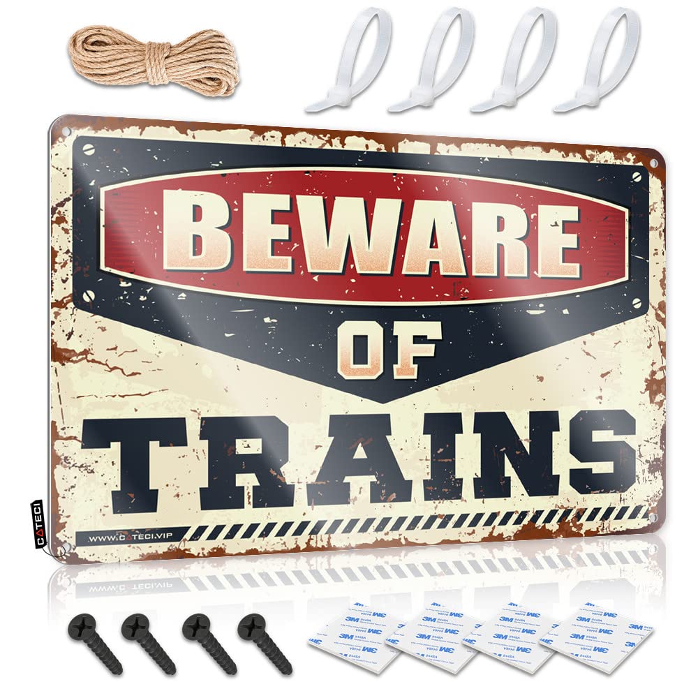 Mwfkkaddb One Color Funny Home Sign Beware Of Trains Tin Sign Funny Home Decor Sarcastic Signs(30X40cm)