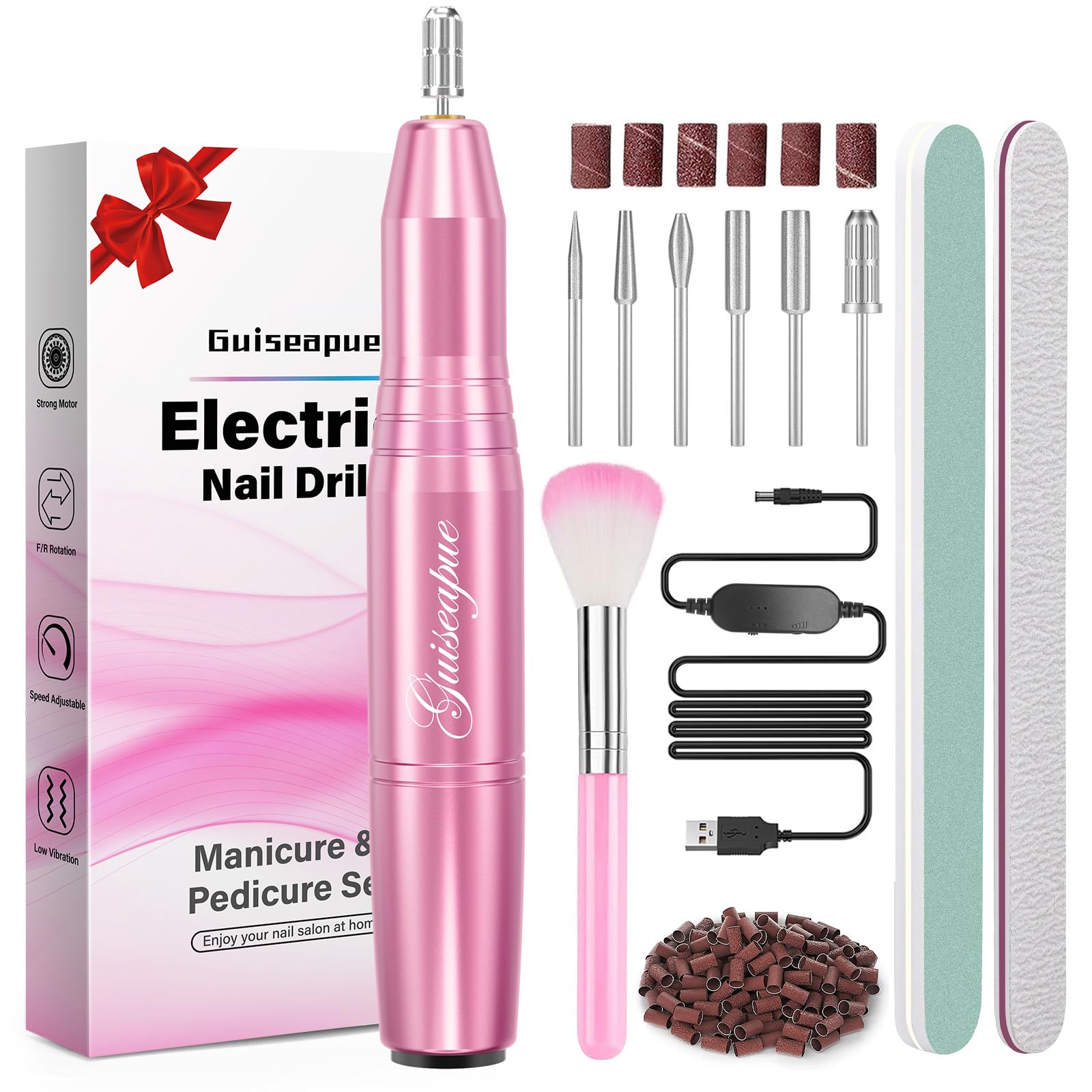 Torno para Uñas Profesional, Guiseapue Lima Eléctrica Uñas para Acrílicas Quitar el Esmalte, Kit de Manicura y Pedicura 20000 RPM Velocidad Ajustable para DIY Salón, Regalo para Ella