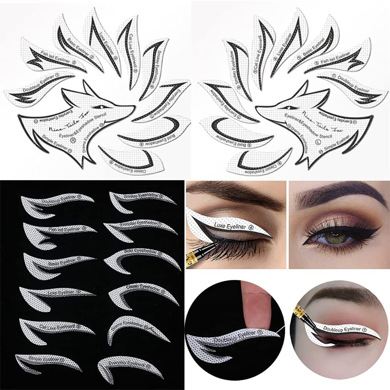 8 Sets Professional Eyeliner Eyebrow Stencil ,12 Style Eyeshadow Stamp Pads Stencils Patches Stickers Cat Winged Eyeliner Tape for Eye Makeup Artist Supplies Must Haves