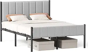 VASAGLE Full Bed Frame with Upholstered Headboard, Metal Bed Frame Full Size with Footboard, 1100 lb Weight Capacity, Steel Slats, Easy Assembly, No Box Spring Needed, Dove Gray URMB982G01V1