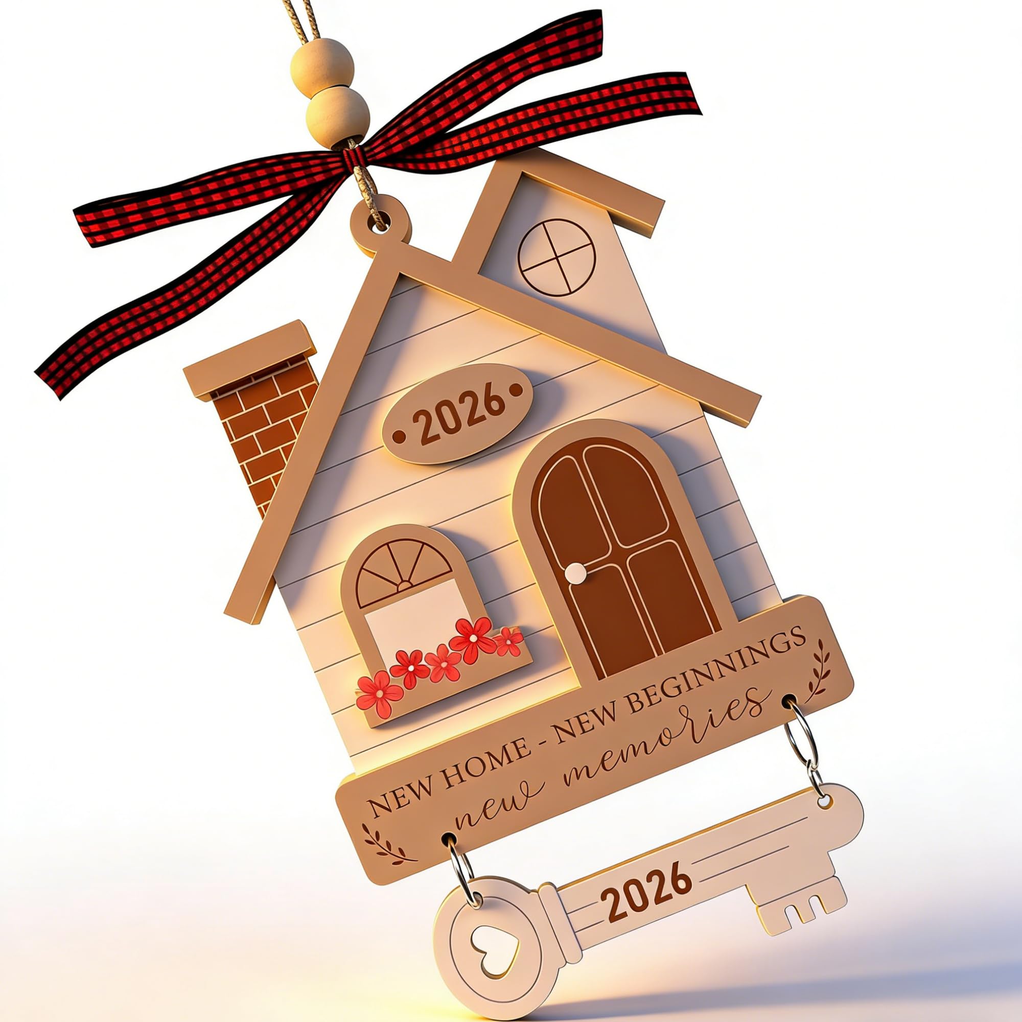 Minwegi White First Christmas In New Home 2026 Wooden House Ornament With Keychain - Housewarming Gift, Holiday Home Décor, Commemorative Keepsake For New Homeowners (9X9cm)