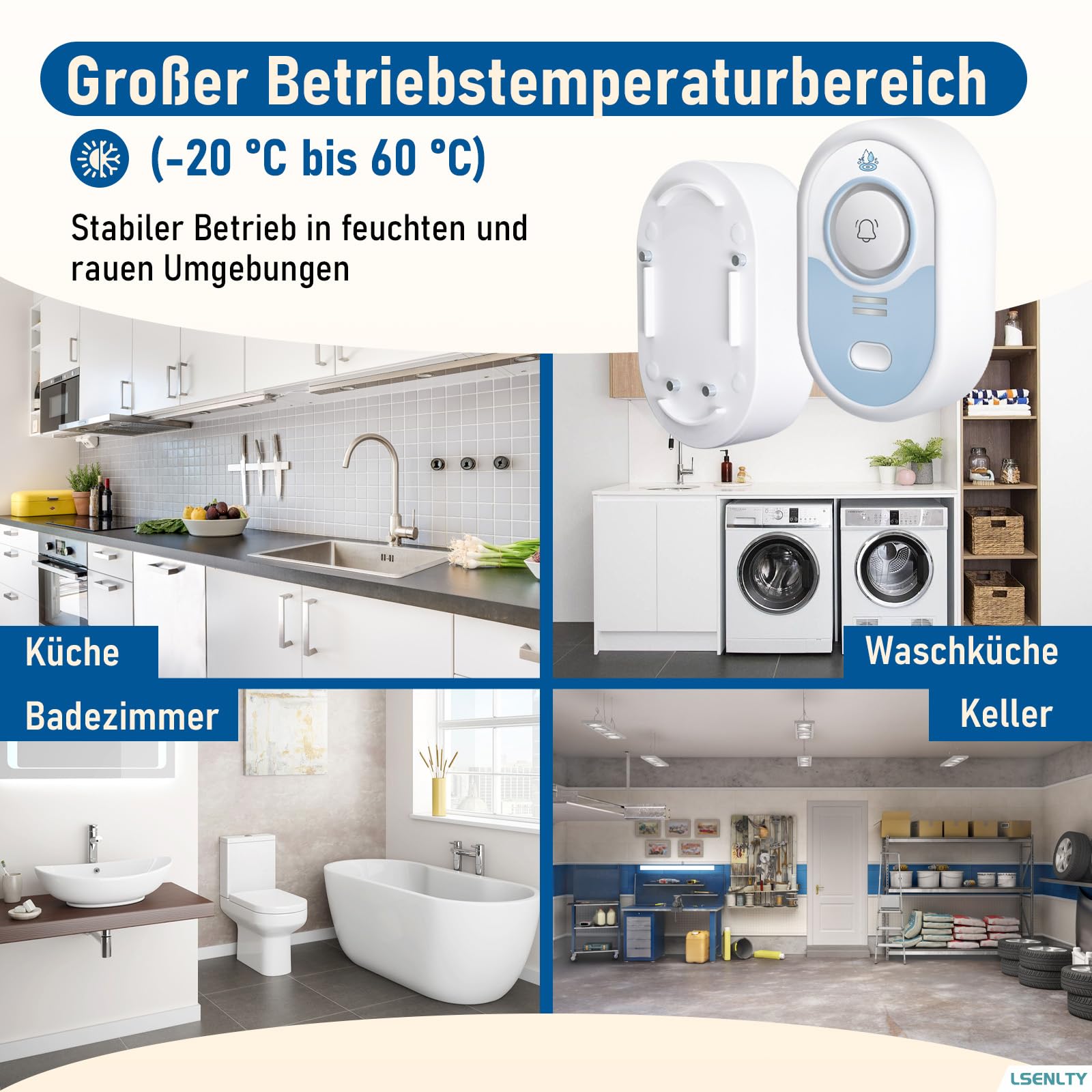 LSENTLY Wasserleck-Detektor – 5 Jahre Standby-Zeit, LED-Anzeige & 100 dB Leckalarm, Selbsttest-Funktion & Batteriewarnung, IP66 wasserdicht – für Zuhause, 5er-Pack (Keine WLAN-Verbindung möglich)