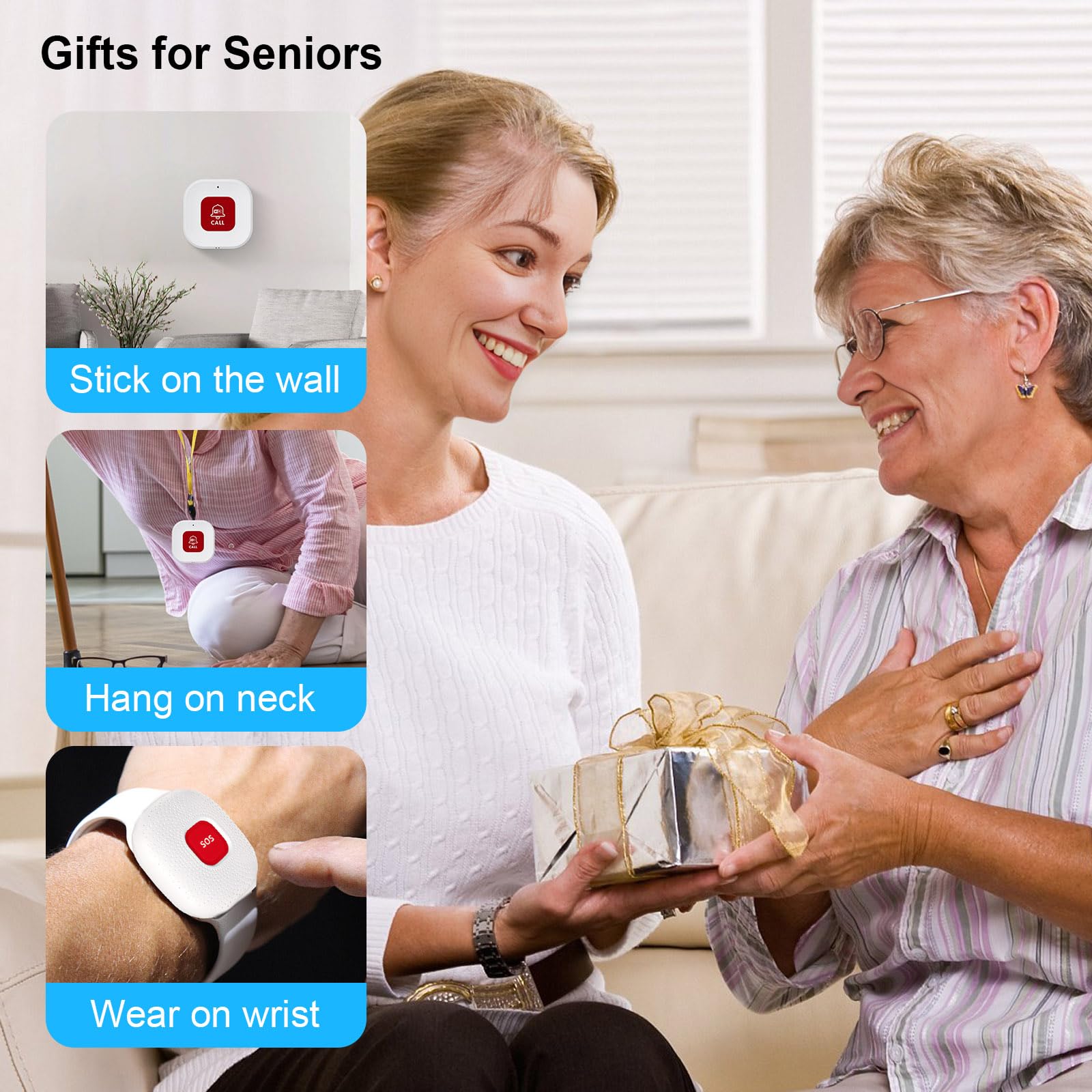 Reloj Emergencia Ancianos, Tuya Smart WiFi Boton Emergencia Ancianos, 1 Receptor 1 Botone 1 Muñeca Botón (sólo soporta 2.4GHz Wi-Fi)