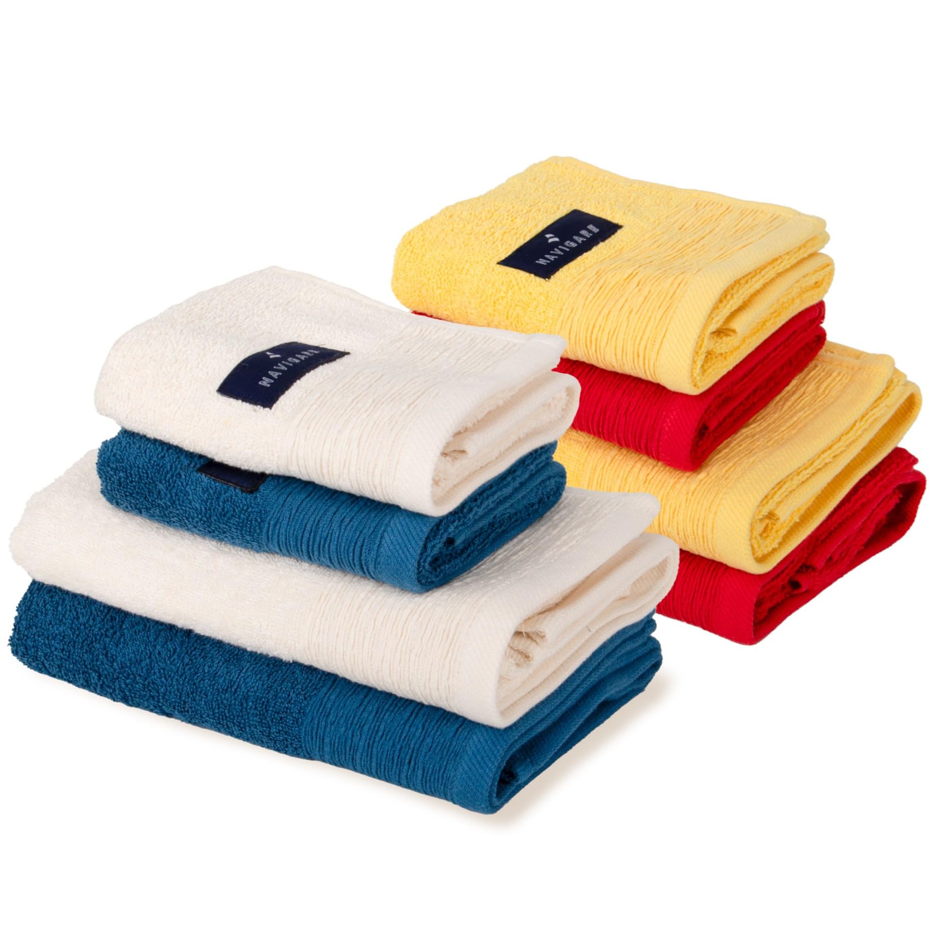 Navigare Set Asciugamani Bagno 8 Pezzi Multicolore Cotone, 4 Viso, 4 Ospite | Cotone 500 g/m², 4 Asciugamani Viso 50 x 100 cm + 4 Asciugamani Ospite 40 x 60 cm