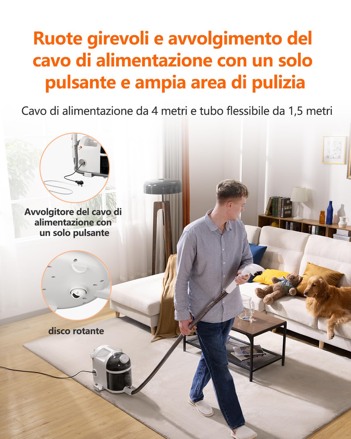 Uwant B200, Lavatappeti, Pulisci divani a vapore, 1900 W, Per Tappeti, Divani, Tende e Abbigliamento | 74DB, 12000Pa