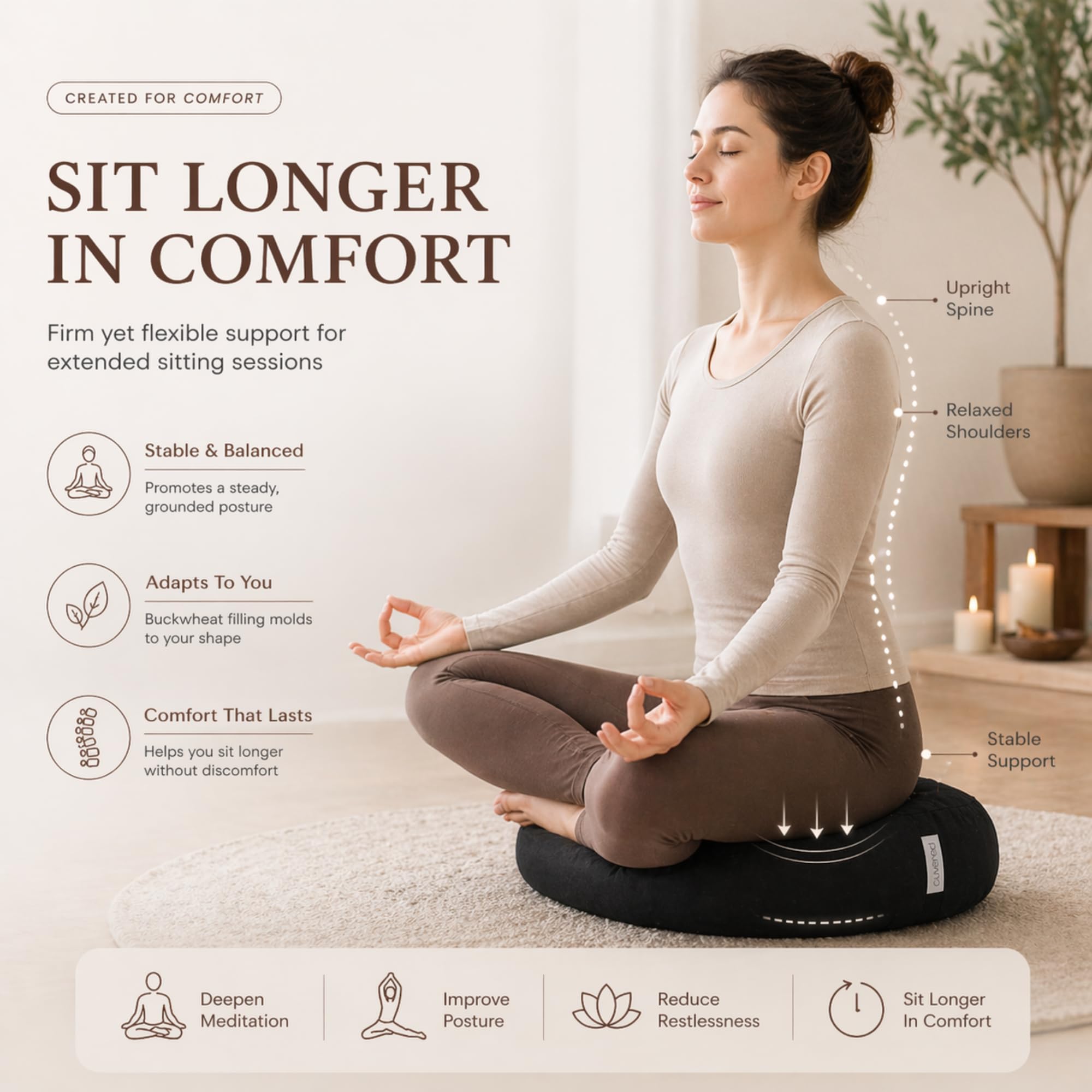 ANGORA BRANDS Cuvered - Cojín de meditación, almohada de suelo para meditación, cojín versátil, cojines elegantes, accesorios de meditación, almohada de meditación