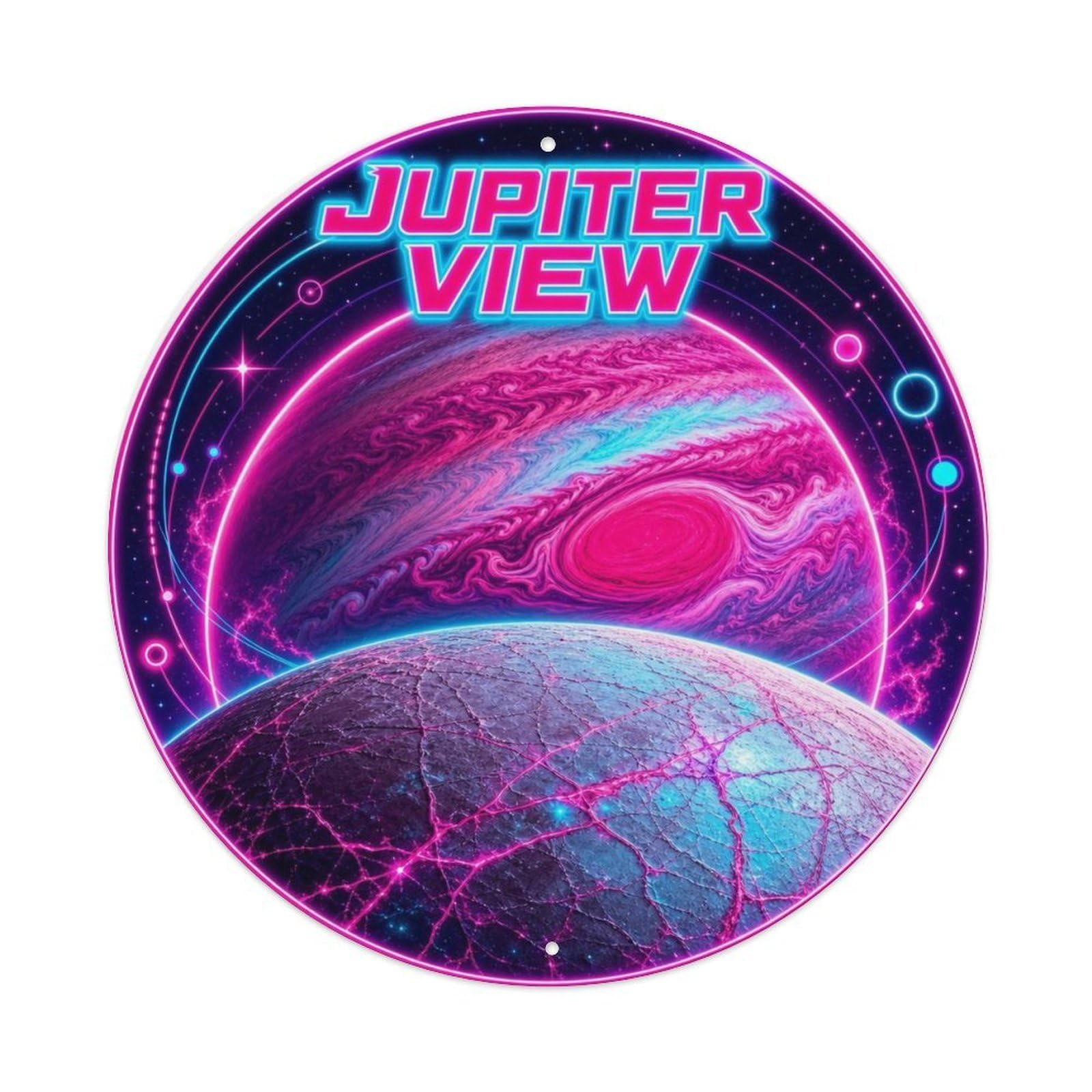 Deep Space Solar System Jupiter Storm Planet Astronomy Metal Tin Sign Plaque Wall Decor for Cafe, Man Cave, Club Bar, Office, Home Garden Round Metal Poster 8x8Inch