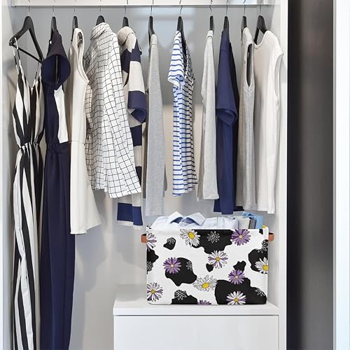 Miniatura 7 de TropicalLife Cestas de almacenamiento plegables, cubos organizadores de margaritas con doble asa, caja de almacenamiento para ropa, libros,