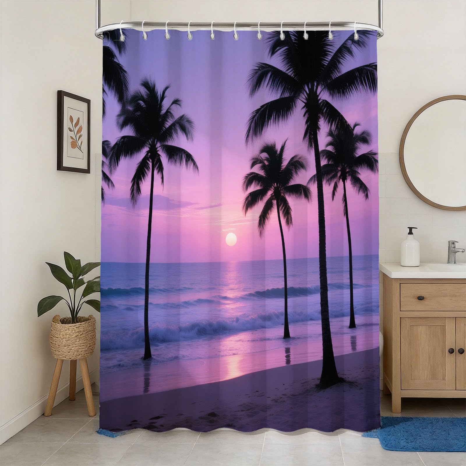 Rideau de douche cocotier de plage pour une salle de bain évasion