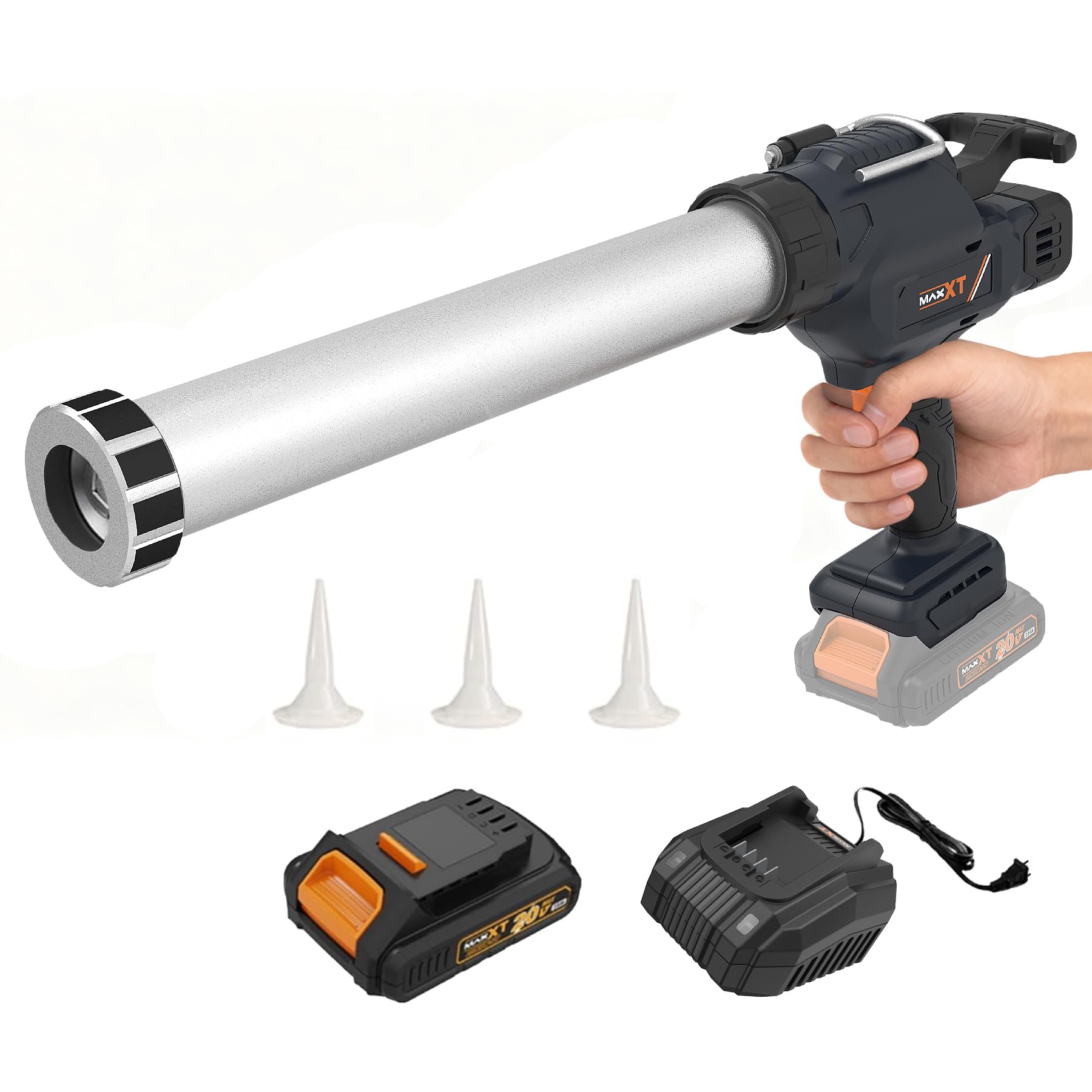 MAXXT Elektro‑Dichtungsspritze für 600 ml‑Kartuschen, 20V Silikonspritze mit 2000 mAh Akku zum Dichten und Abdichten