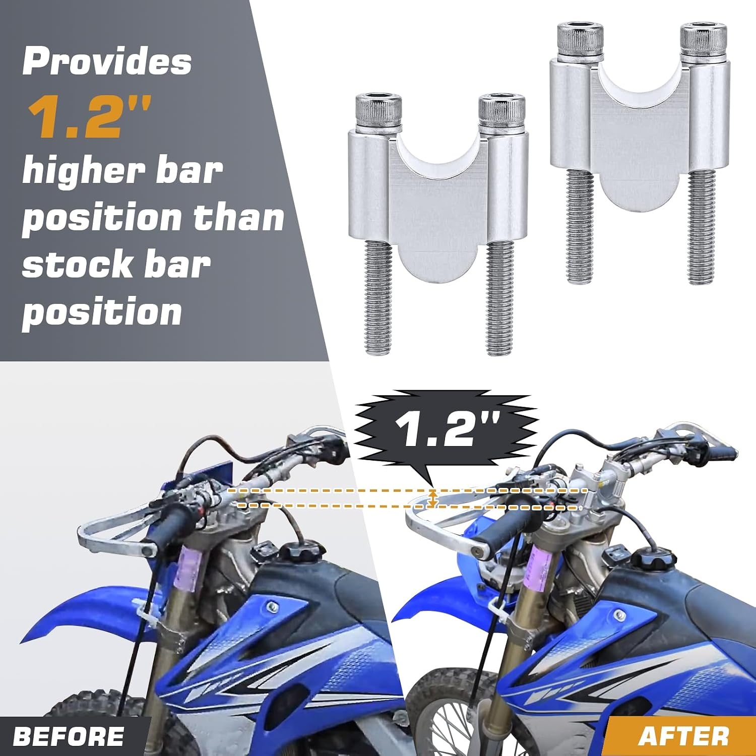 Silver 7/8" Handlebar Risers 30mm Height Mount Clamp Kit Compatible with Motorcycle ATV Kawasaki Honda Suzuki Yamaha Dirt Bike