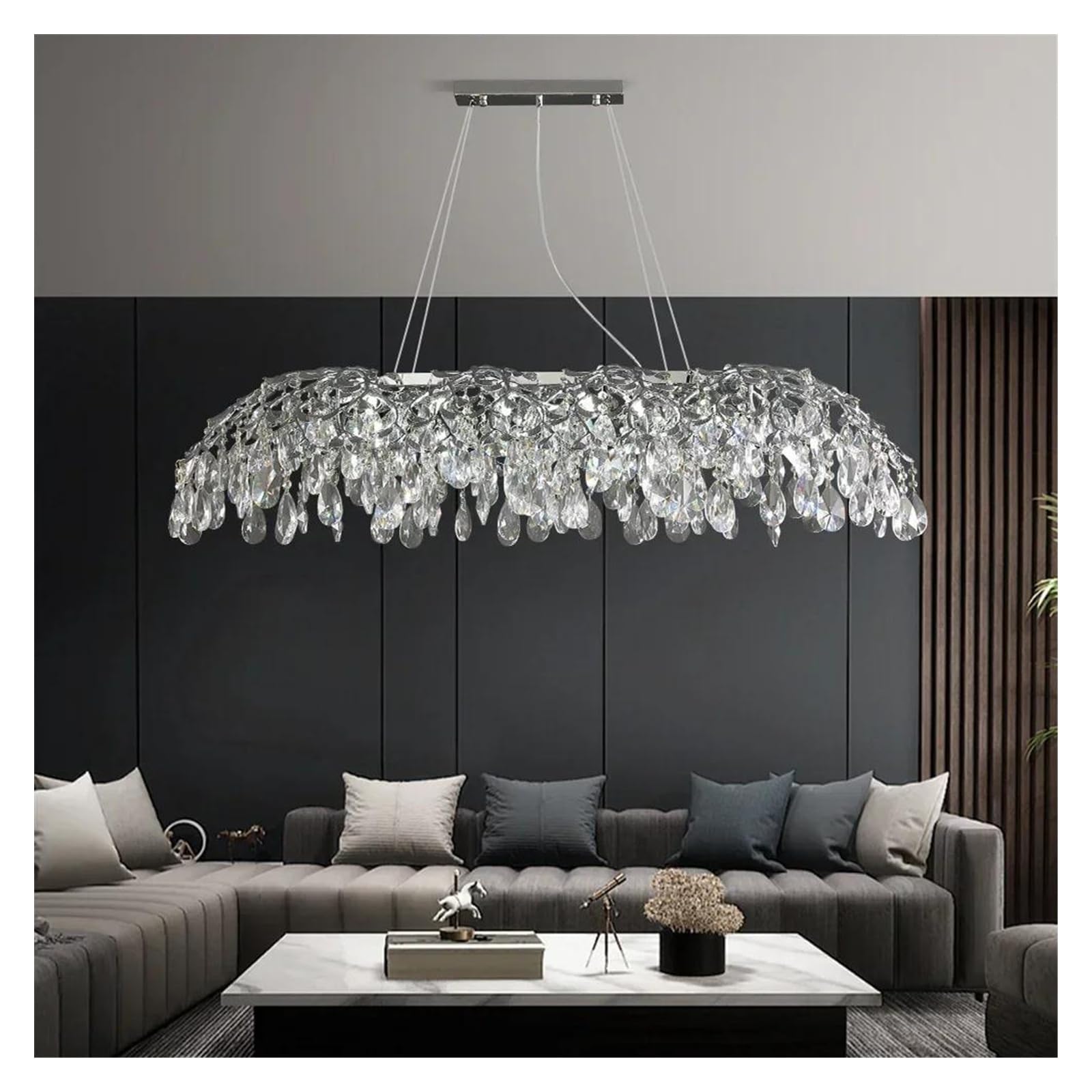 Genérico Lámparas de araña, Lámparas colgantes de techo modernas con LED cristal dorado cromado for sala estar, comedor, iluminación colgante, lámparas decoración del hogar(Chrome,L130xW54xH30cm)